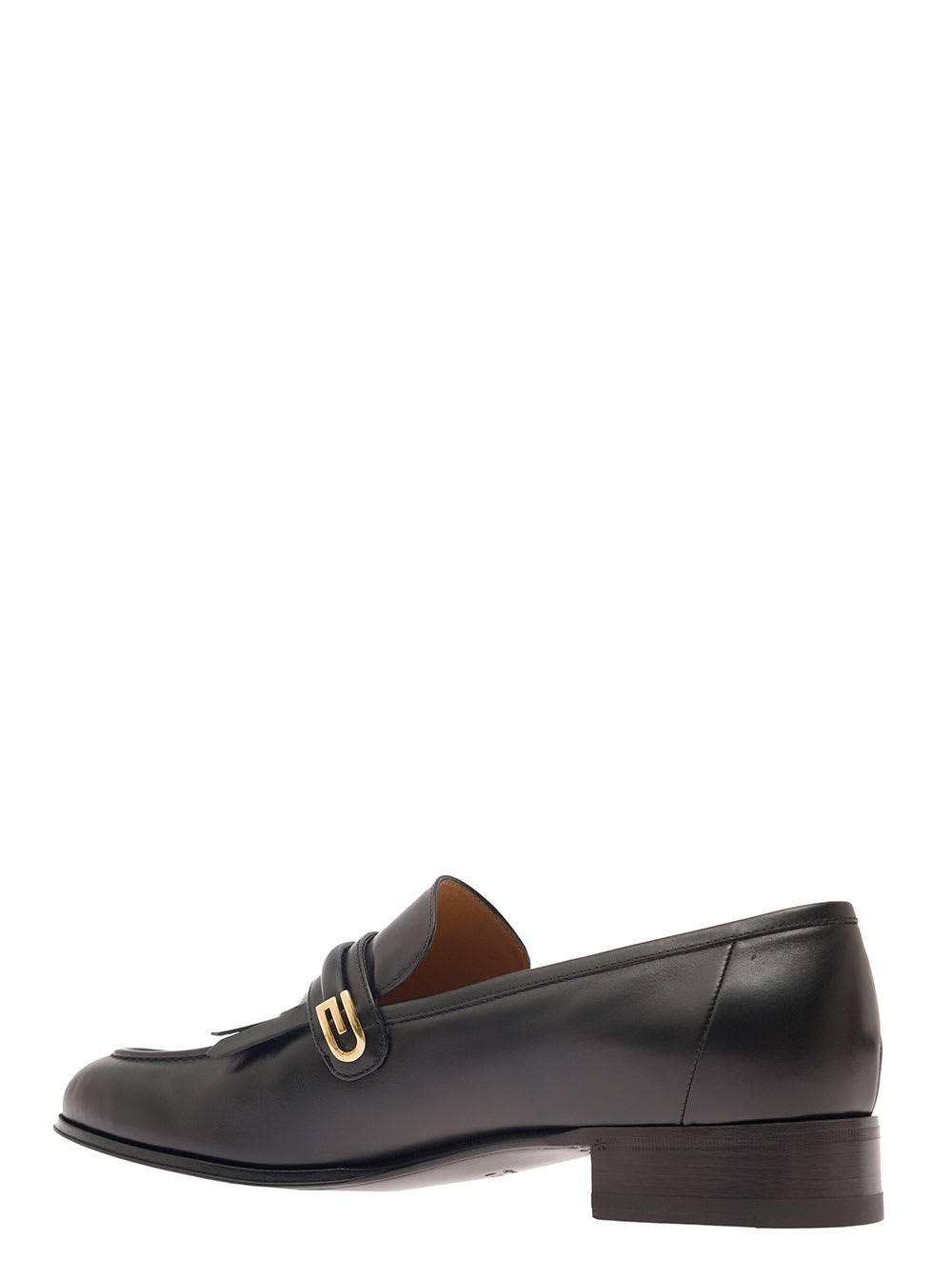 Gucci Black Loafers With Fringes And Double G In Smooth Leather Man In Multi