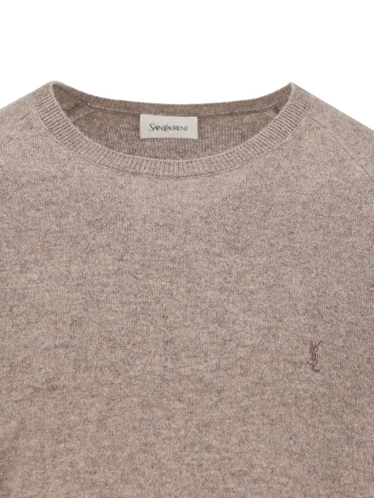 Shop Saint Laurent Cassandre Crewneck Jumper In Taupe