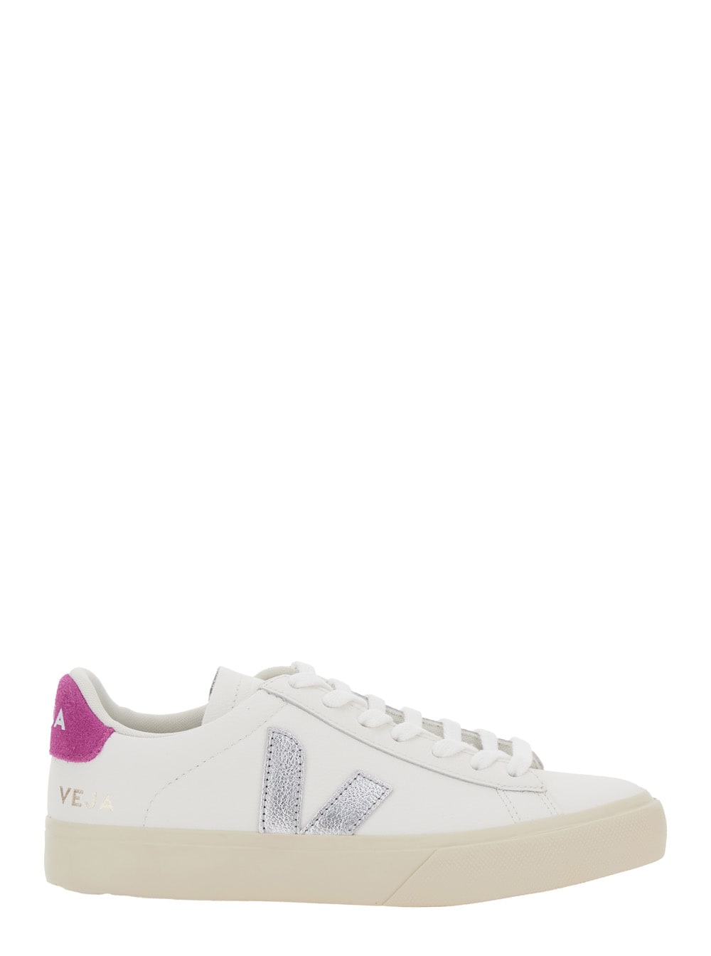 Veja Campo White Low Top Sneakers With Contrasting Heel With Logo Lettering And Logo Patch On The Side In In White