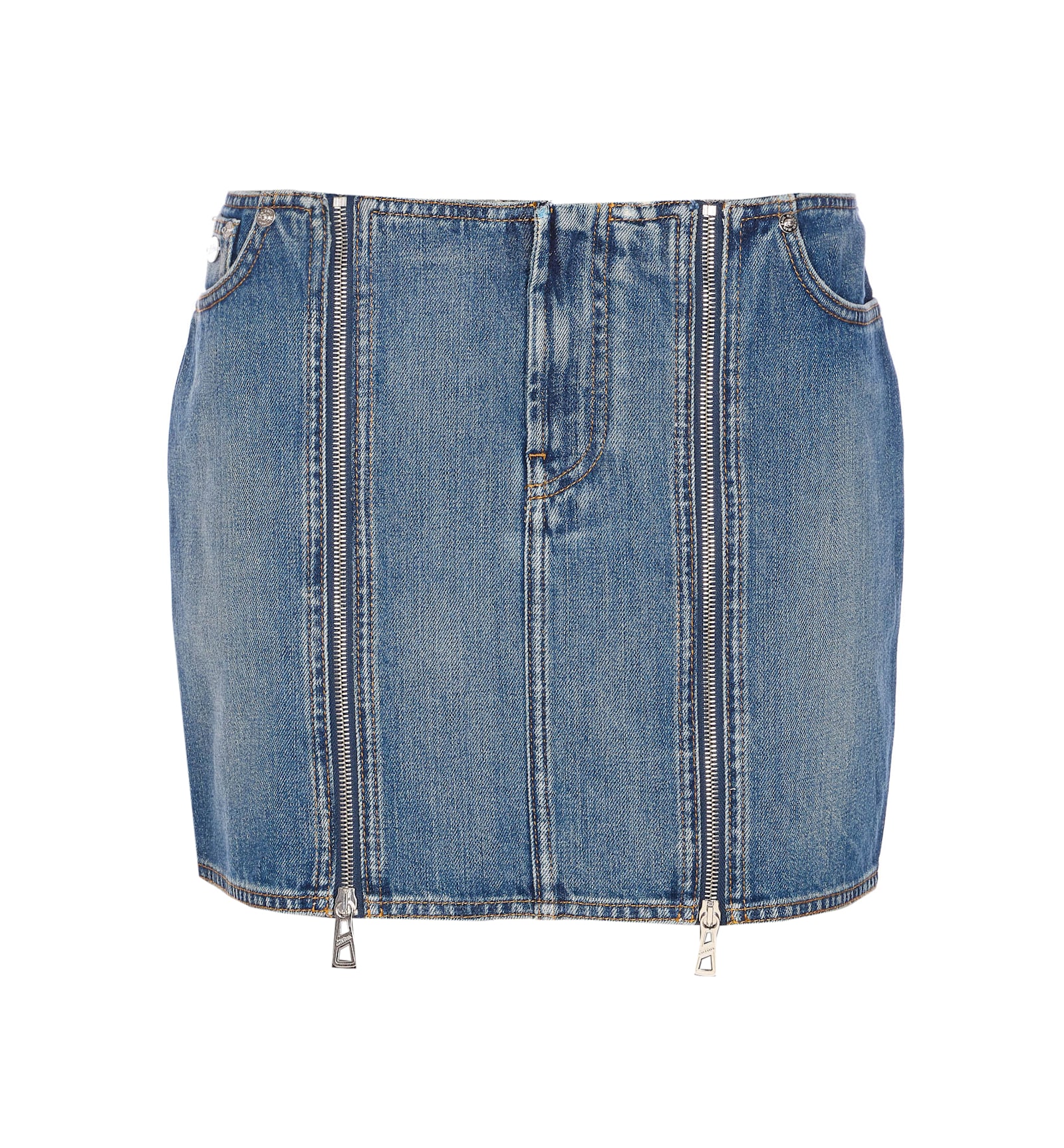 Jean Paul Gaultier Mini Denim Front Zipped Skirt In Blue