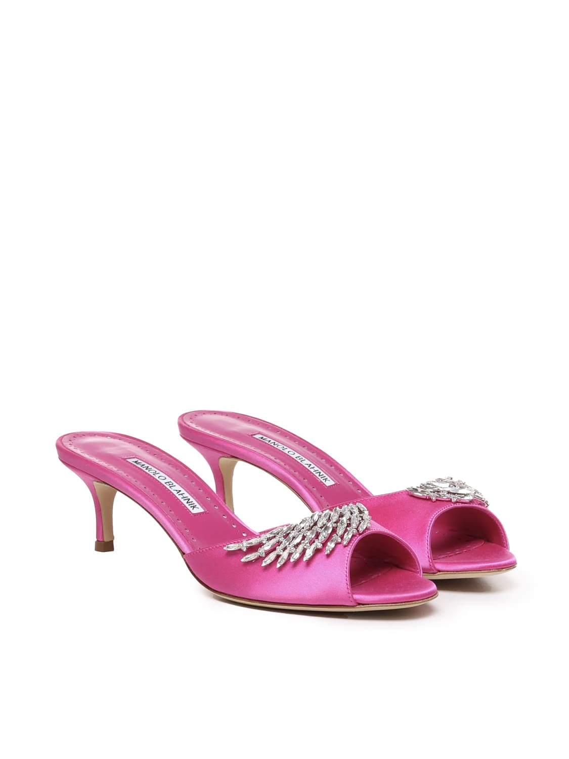 Shop Manolo Blahnik Lumada Sabots Decorated With Satin Jewels In Pink