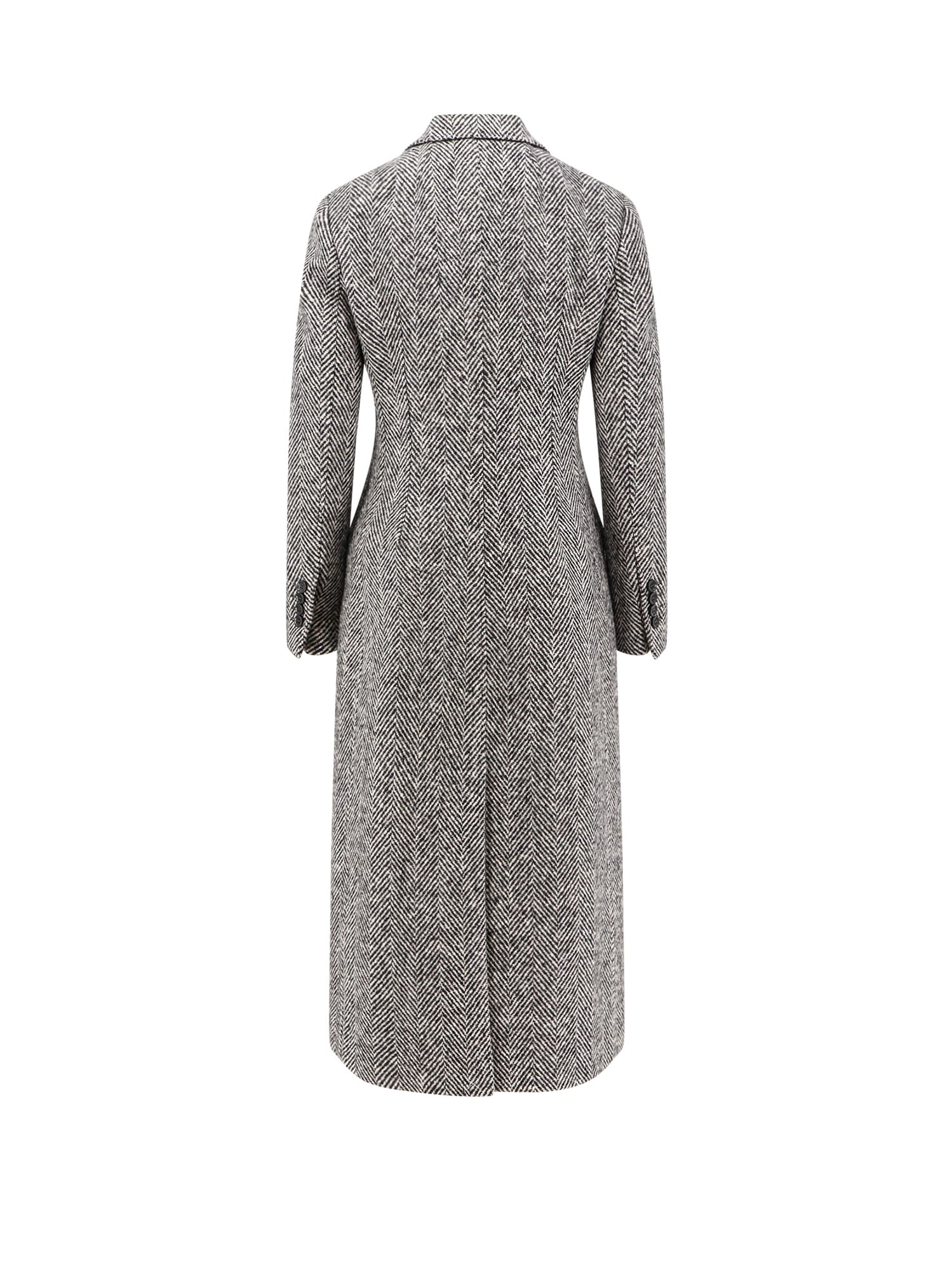 Dolce & Gabbana Herringbone Long Length Notched Lapels Coat In Gray