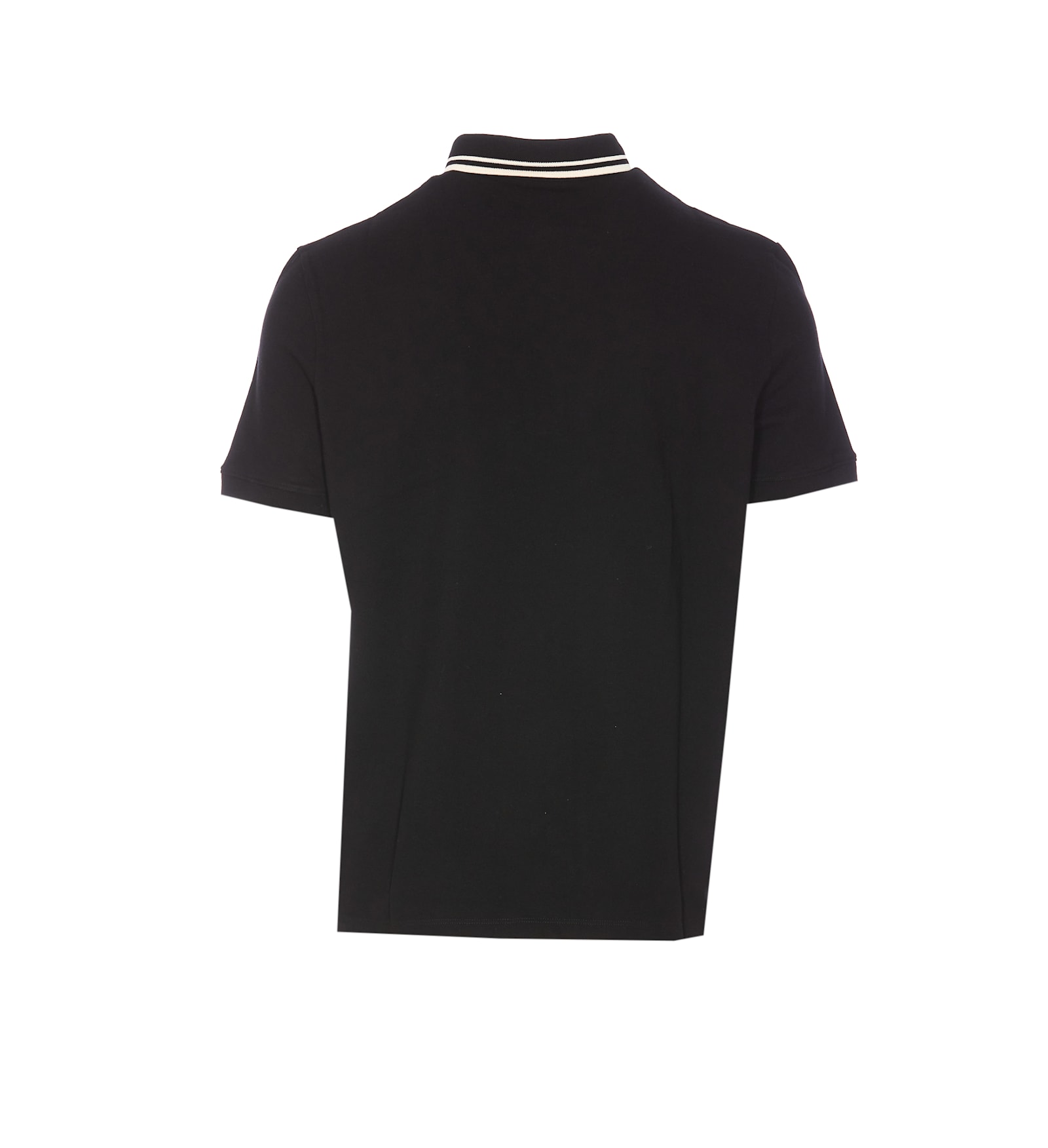 Valentino Garavani Black Polo Shirt With Classic Bicolor Collar And Logo Patch On The Front In Cotto In Black