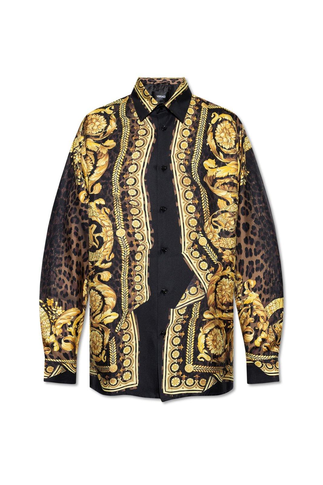 Shop Versace Barocco-printed Button-up Shirt In Golden