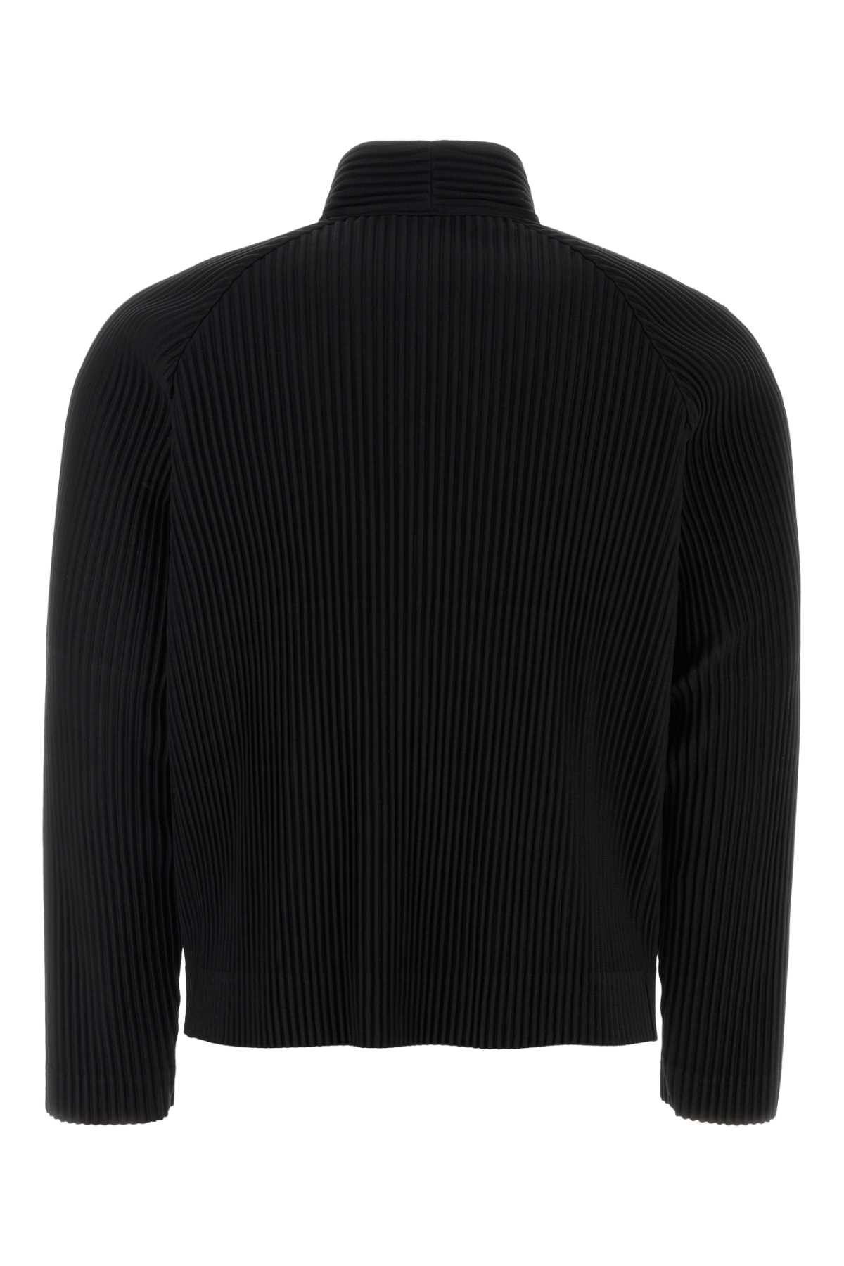 Issey Miyake Ribbed Texture High Collar Pleated Cardigan In Black