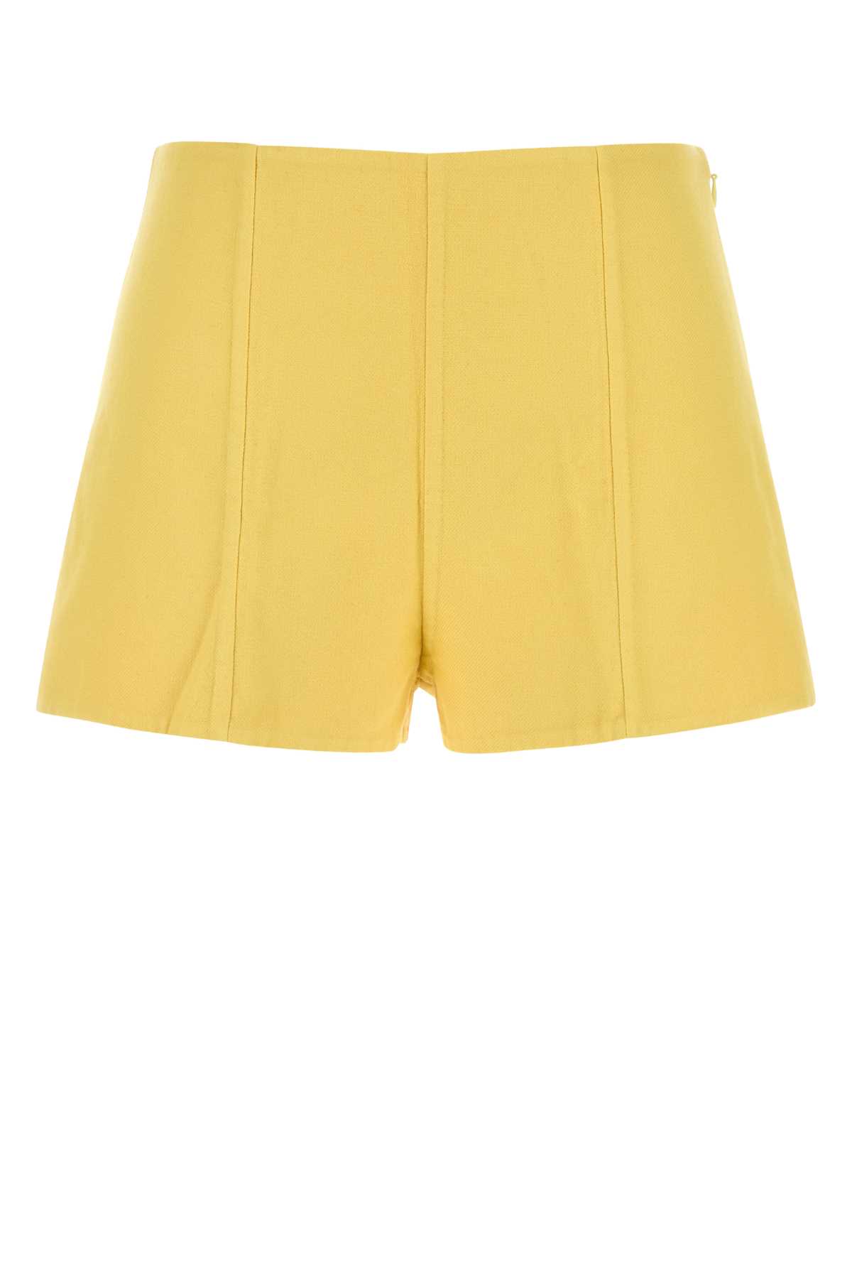 Prada High-waisted Cotton Shorts Seam Detailing In Yellow