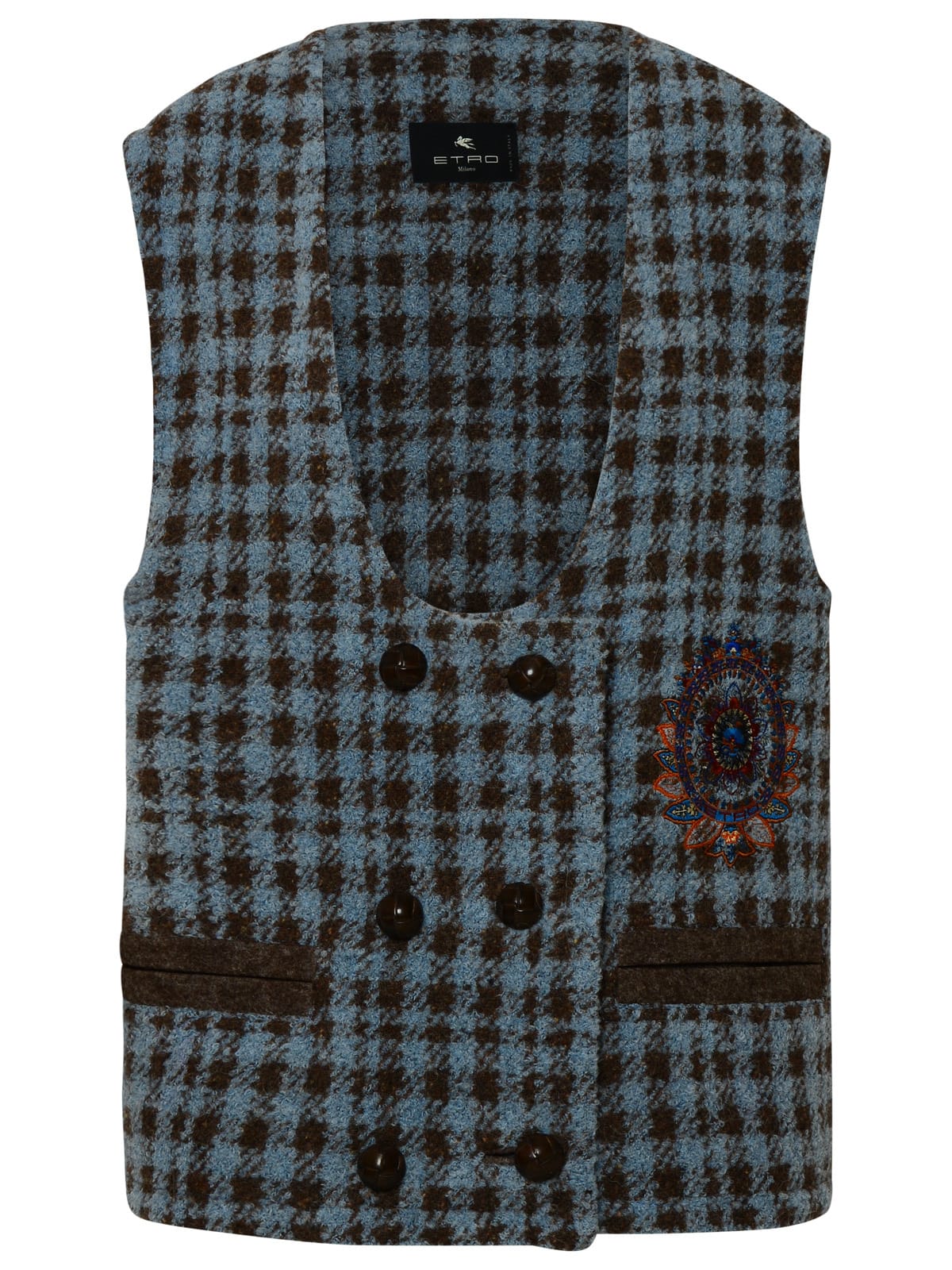 Shop Etro Light Blue Wool Vest
