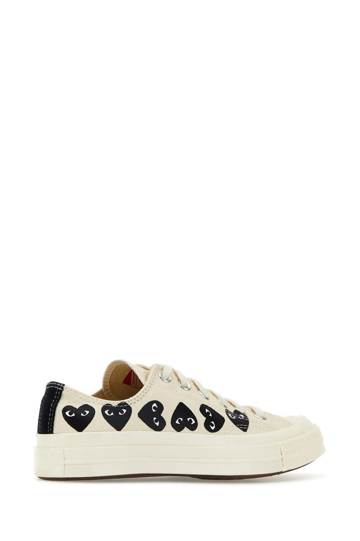 Shop Comme Des Garçons Play Ivory Canvas Sneakers In Neutrals/black