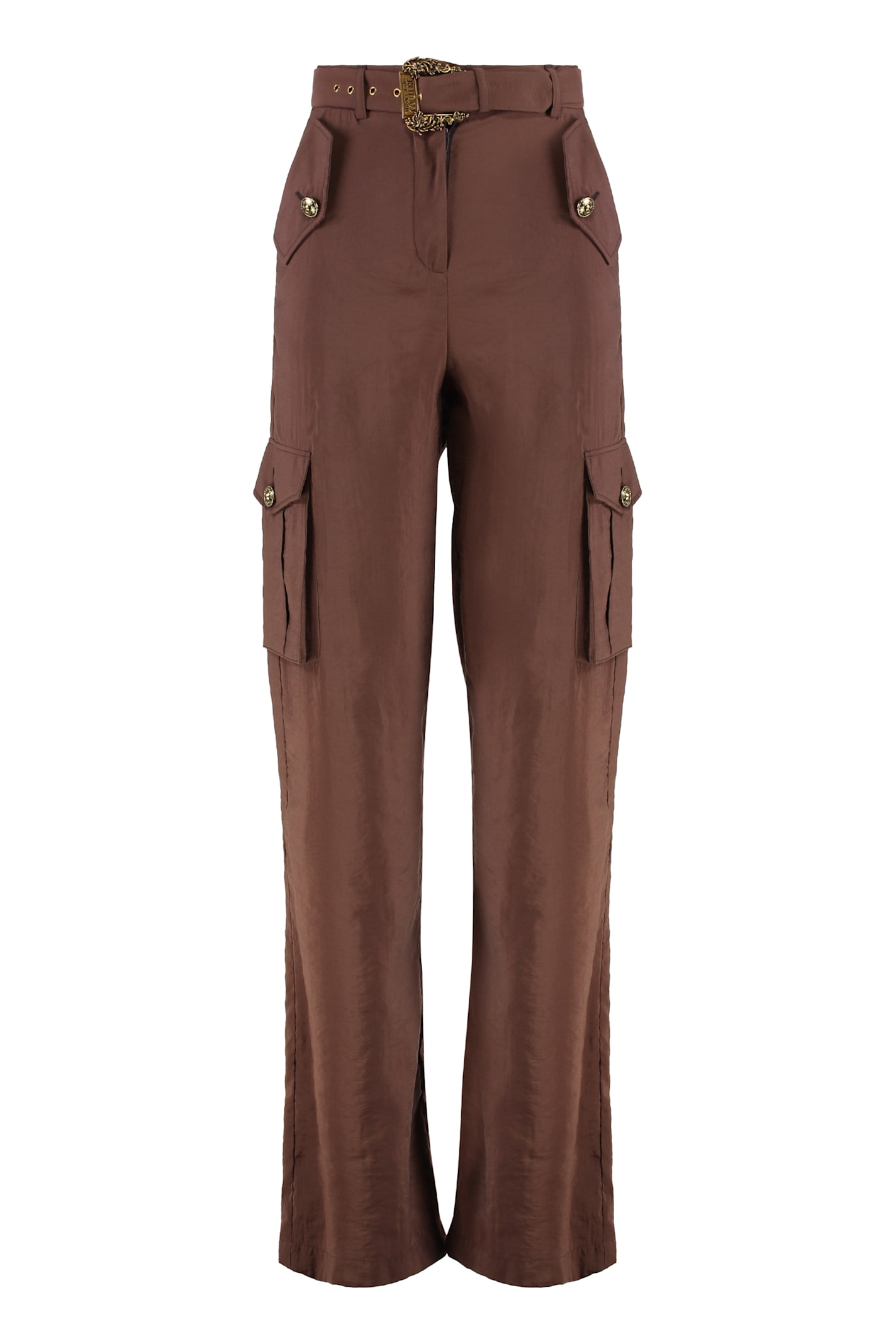 Versace Jeans Couture Utility Cargo Trousers Embellished Buttons In Brown
