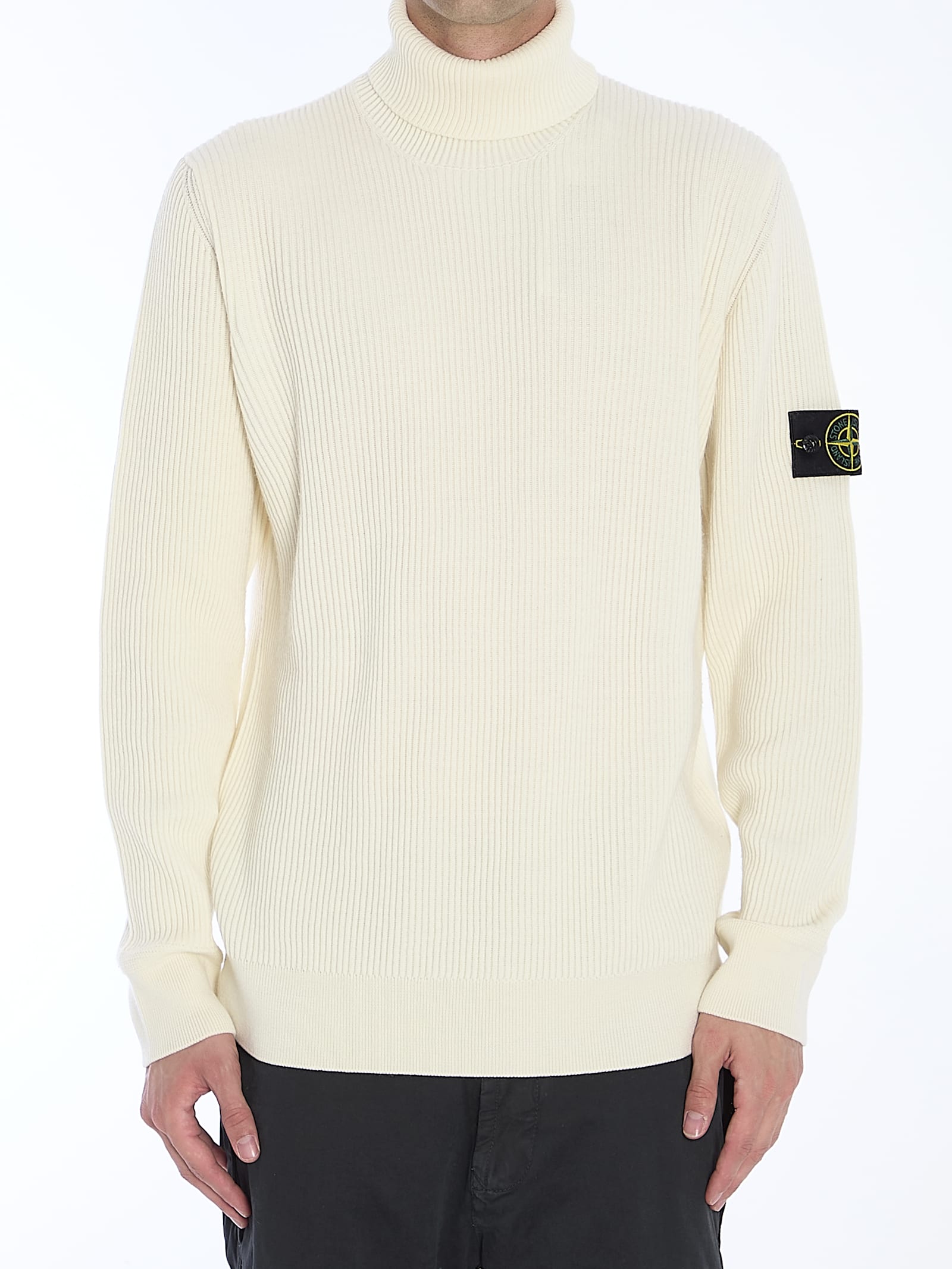 Shop Stone Island Turtleneck Sweater In Wool In Cream