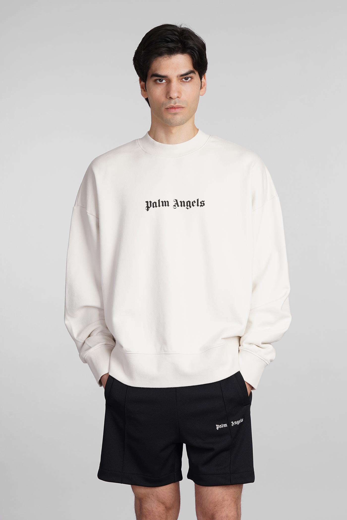 Shop Palm Angels Sweatshirt In Beige Cotton