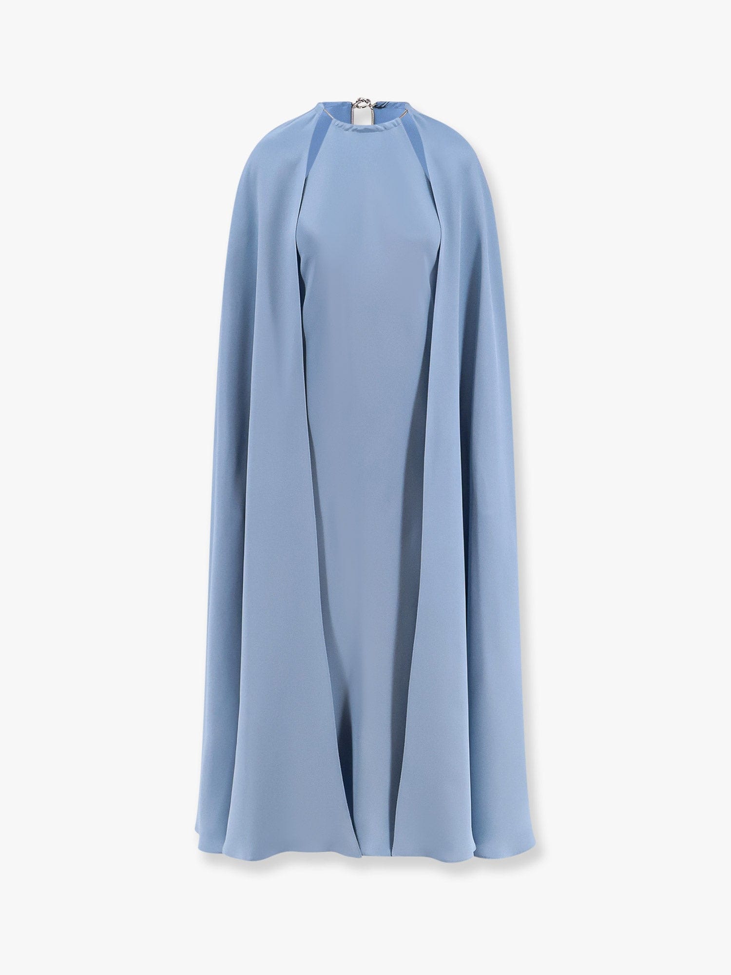 Max Mara Pianoforte Women Managua Pure Silk Crepe De Chine Dress With Cape In Light Blue