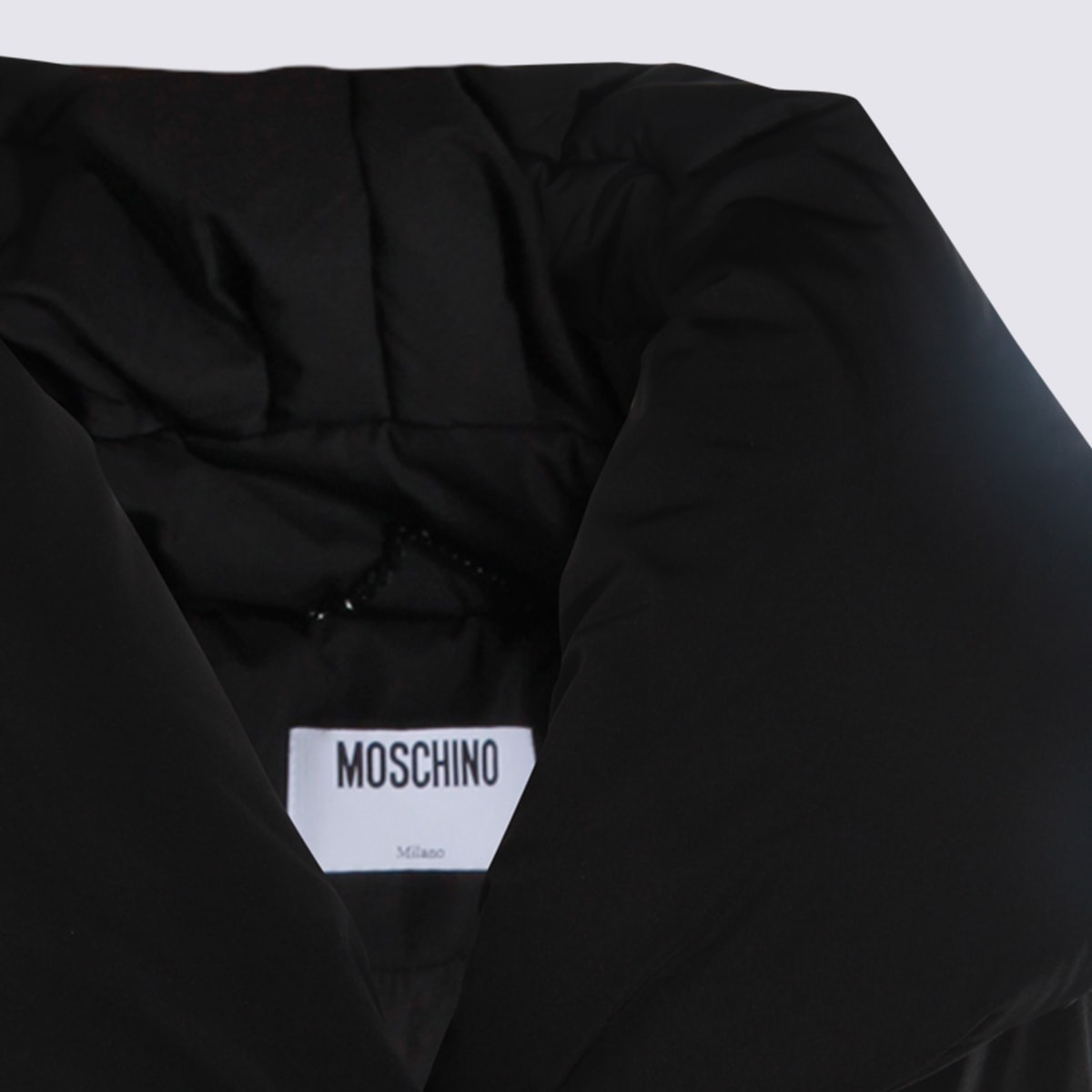 Moschino Quilted Down Jacket Wide Collar In Black