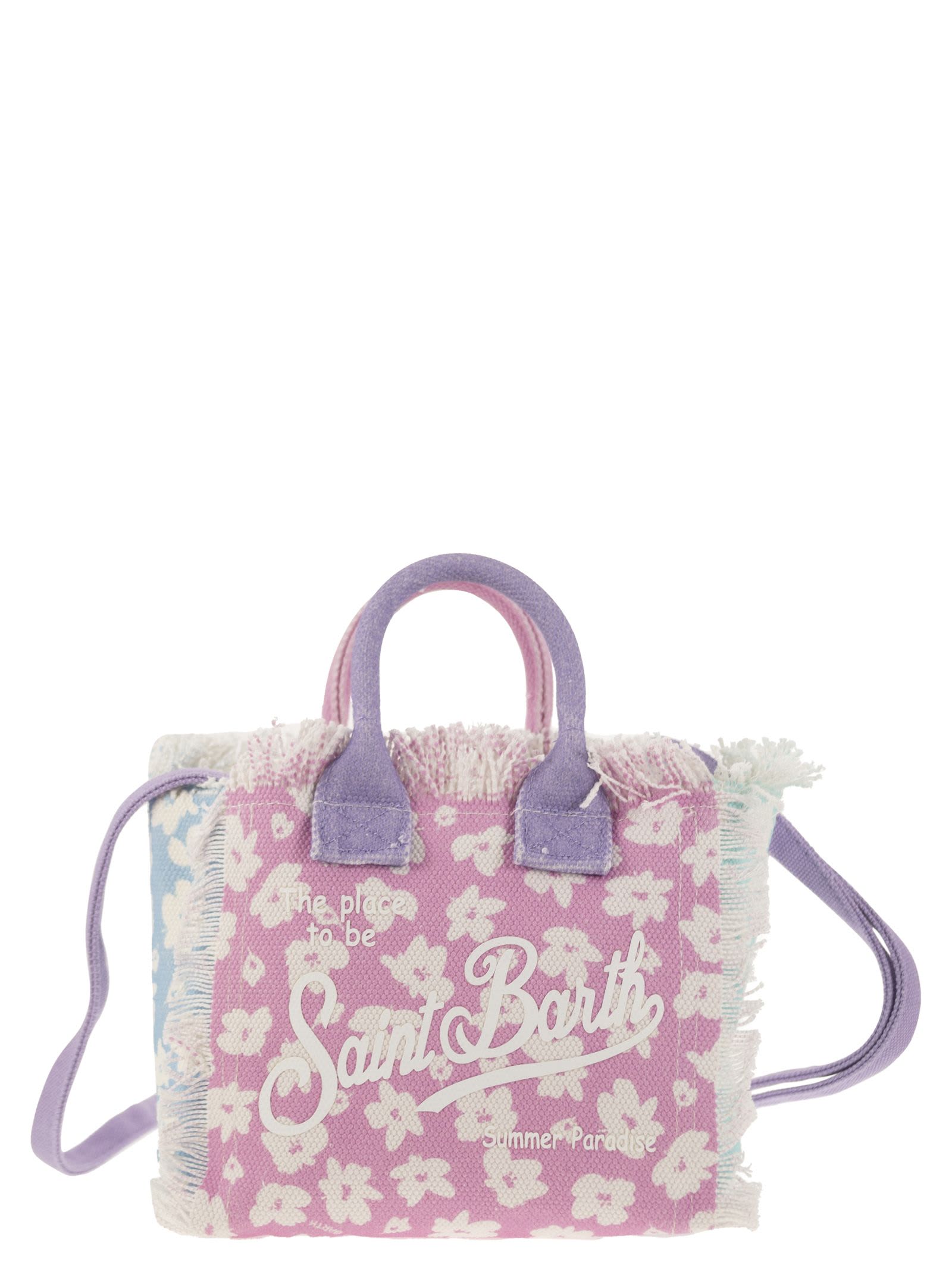 Shop Mc2 Saint Barth Mini Vanity Bag In Floral Cotton Canvas In Multicolor