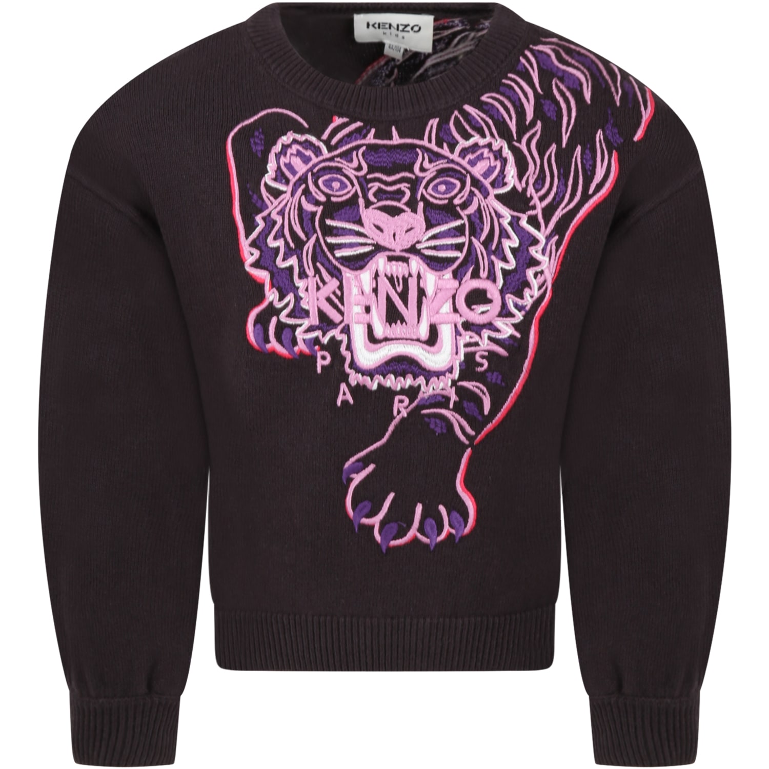 Kenzo Kids Grey Sweater For Girl With Tiger