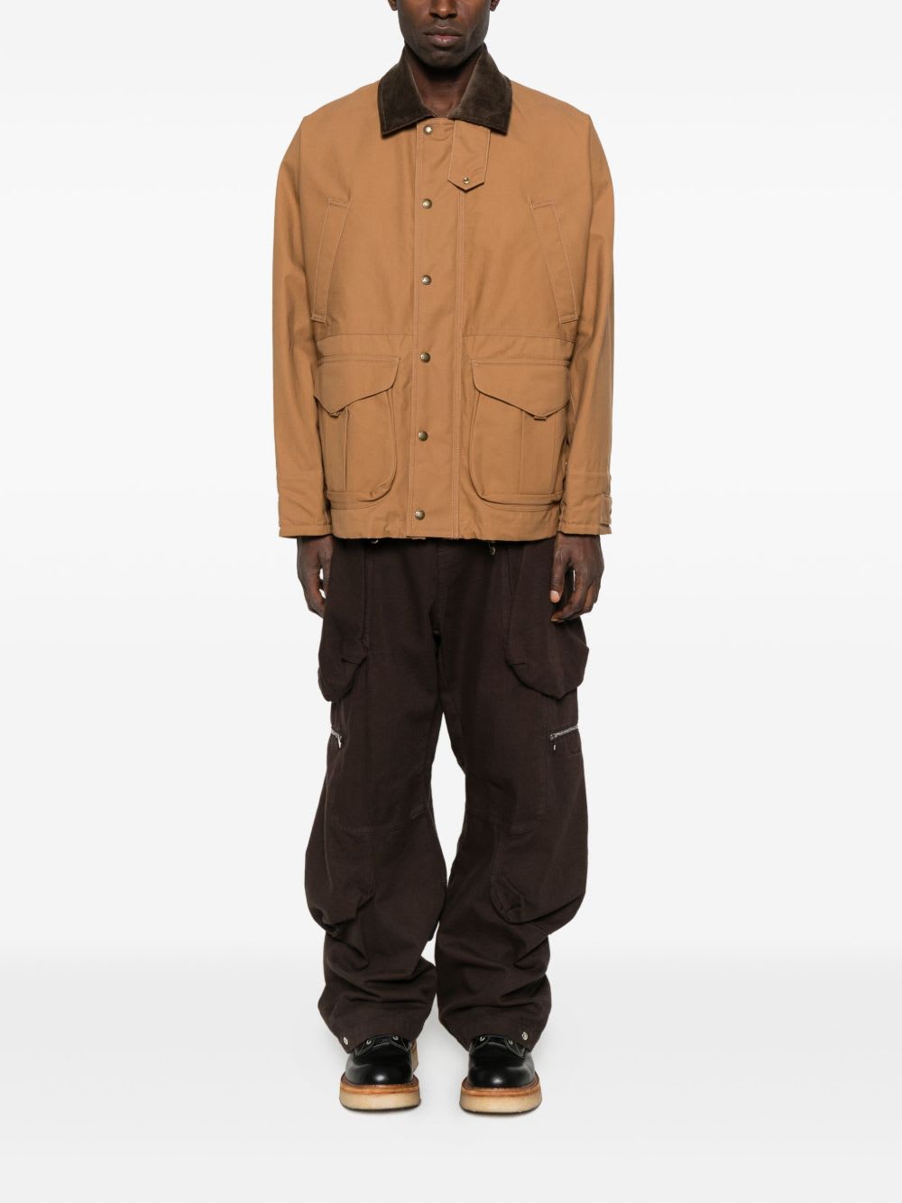 Junya Watanabe Cotton Canvas Jacket With Wool Back Insert And Corduroy Collar In Brown