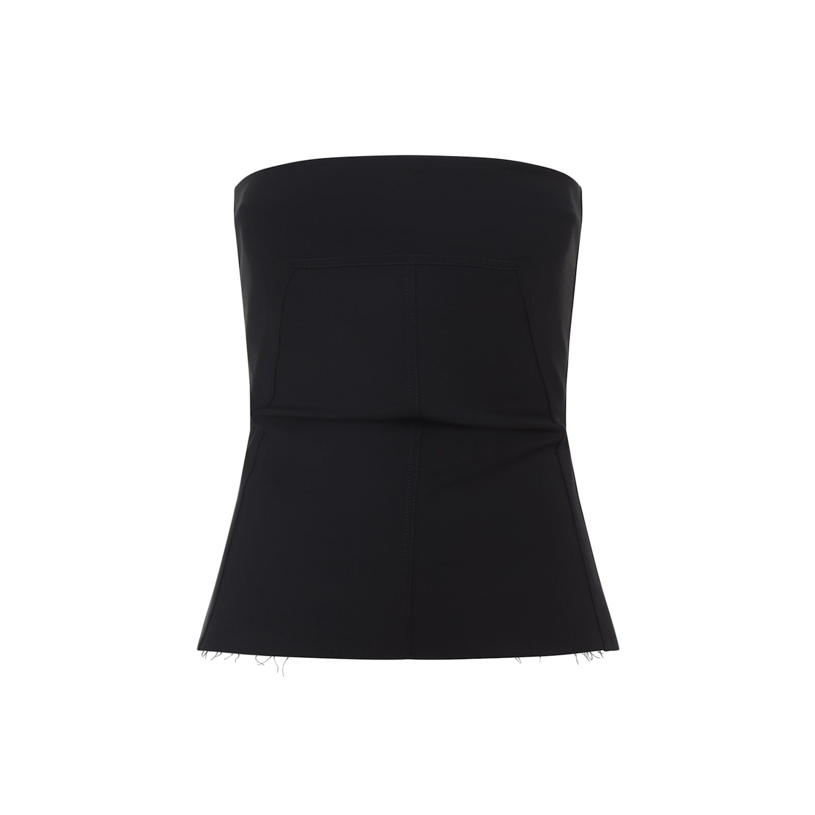 Rick Owens Strapless Black Top With Fitted Bodice And Flared Hem In Black