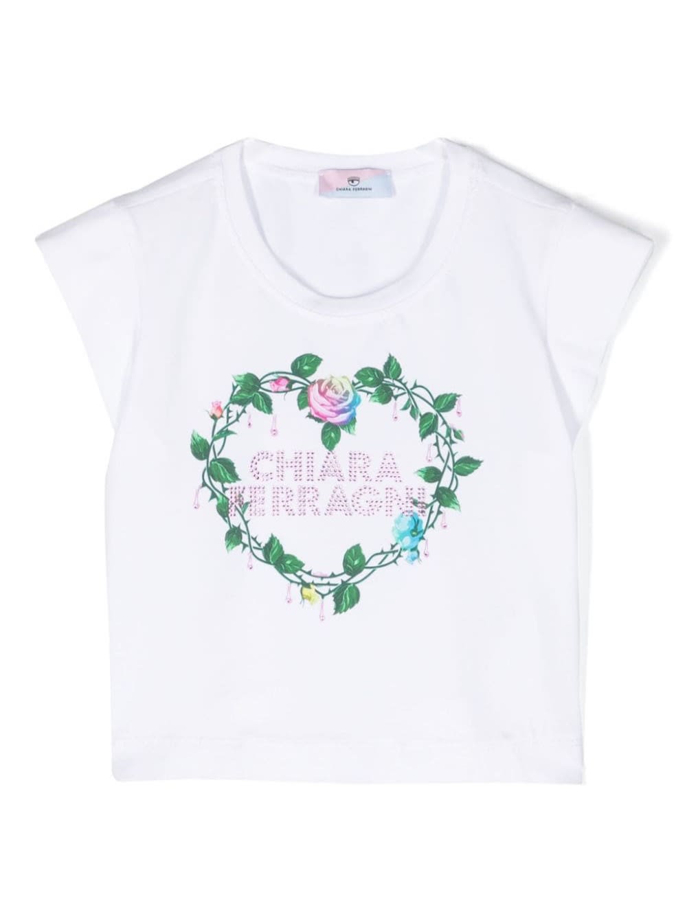 Shop Chiara Ferragni White T-shirt With Logo Lettering Print In Stretch Cotton Girl