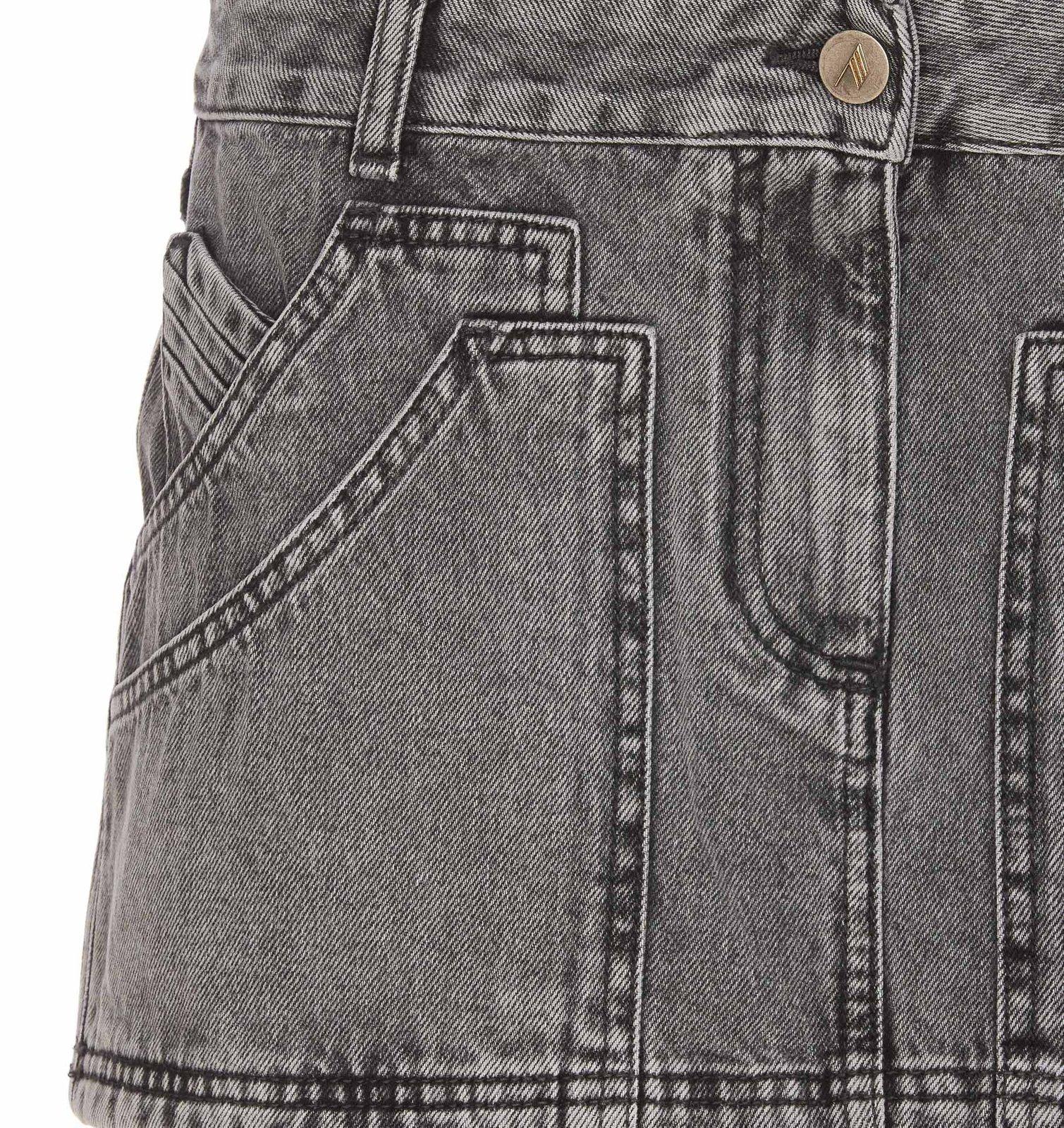 Attico Gray High-waisted Slim Fit Denim Mini Skirt In Black