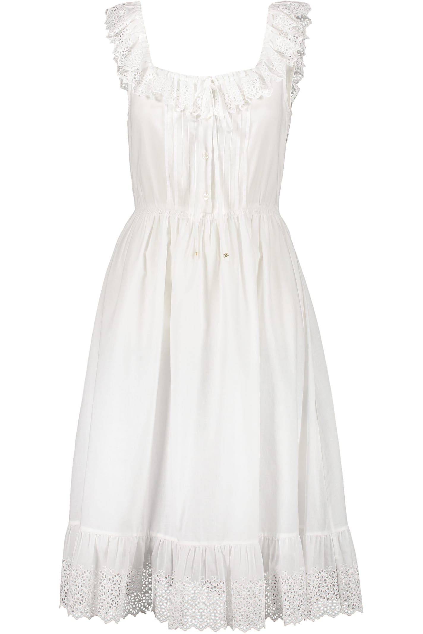 Celine Floral Embroidered Cotton Dress In White