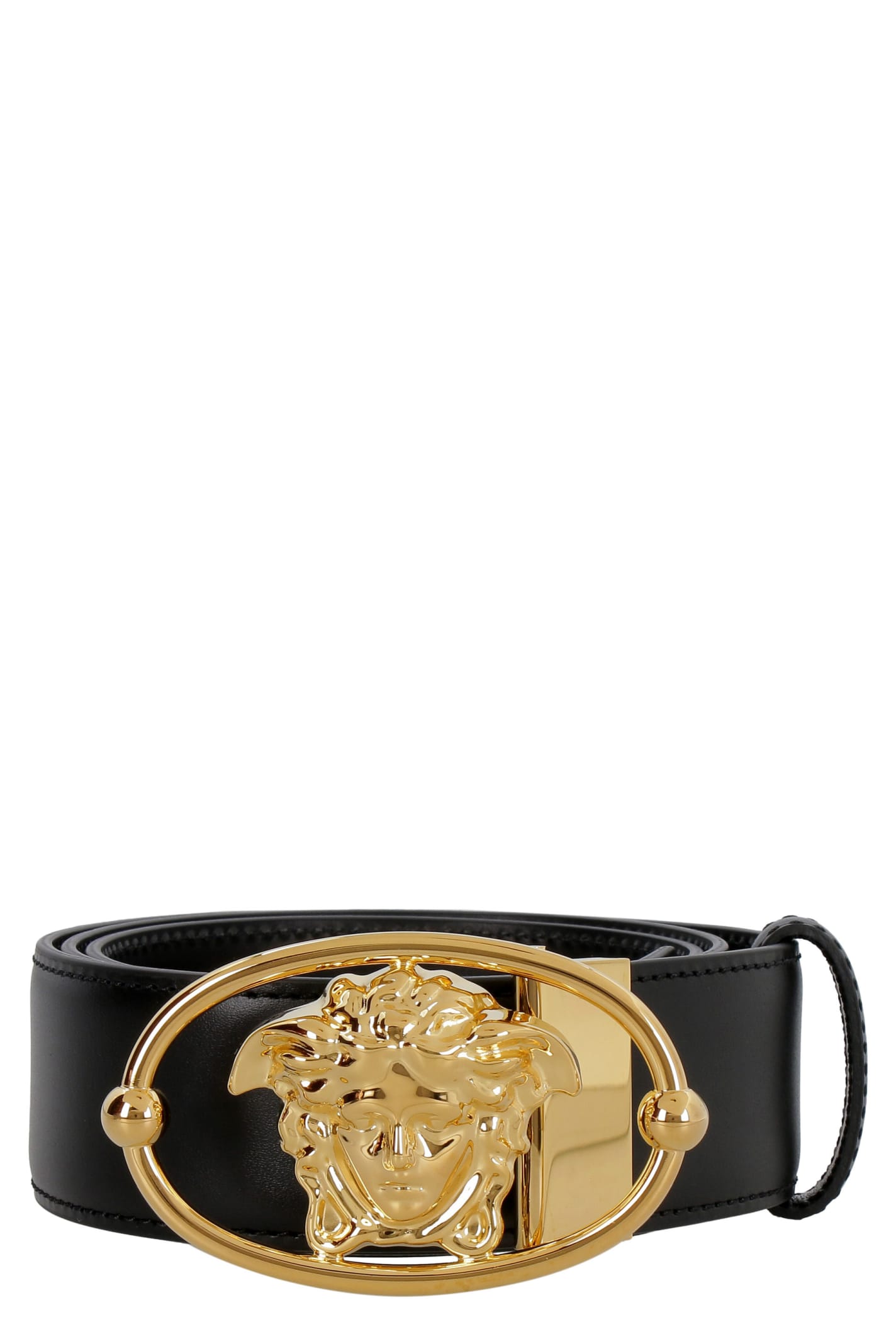 Versace Leather Belt With Metal Buckle