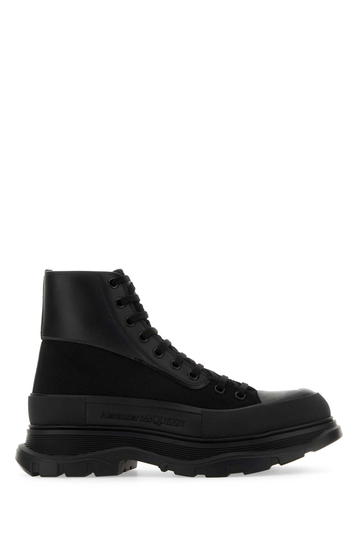 Alexander Mcqueen Black Canvas And Leather Boxer Ankle Boots In Blackof.whitesilve