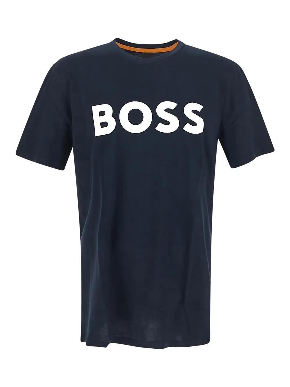 Hugo Boss Mens Dark Blue Brand-print Regular-fit Cotton-jersey T-shirt Xxxl In Blue