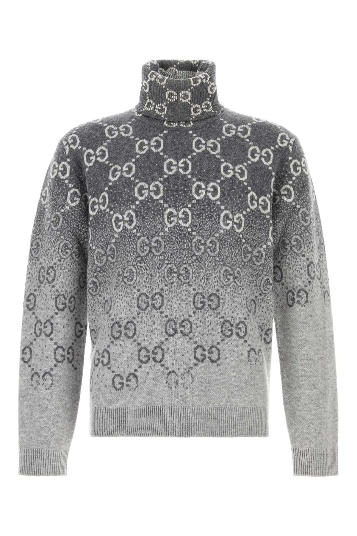 Shop Gucci Embroidered Wool Sweater In Grey/white