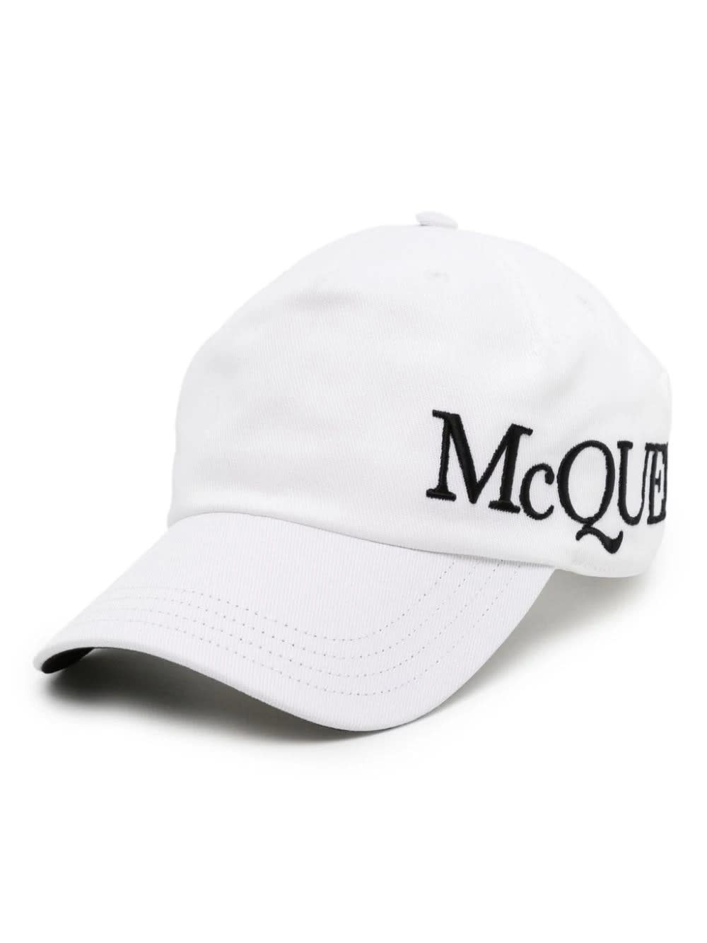 Shop Alexander Mcqueen White Baseball Hat With Mcqueen Embroidery