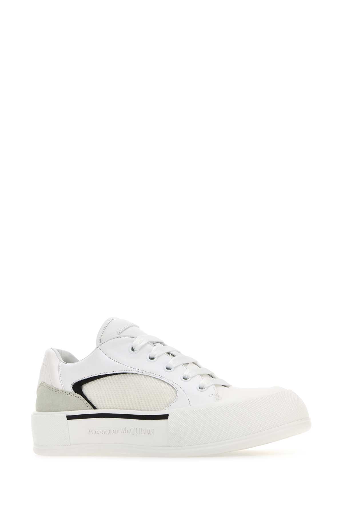Shop Alexander Mcqueen White Canvas And Leather Plimsoll Sneakers In Whiteblack