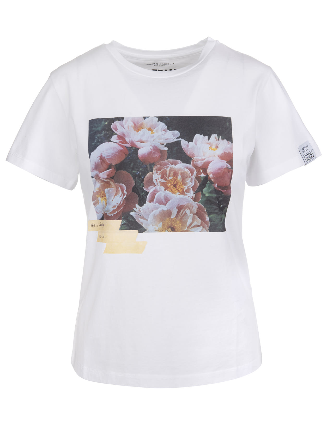 Golden Goose ANIA WHITE WOMAN T-SHIRT DREAM MAKER COLLECTION WITH ADHESIVE TAPE EFFECT PRINT