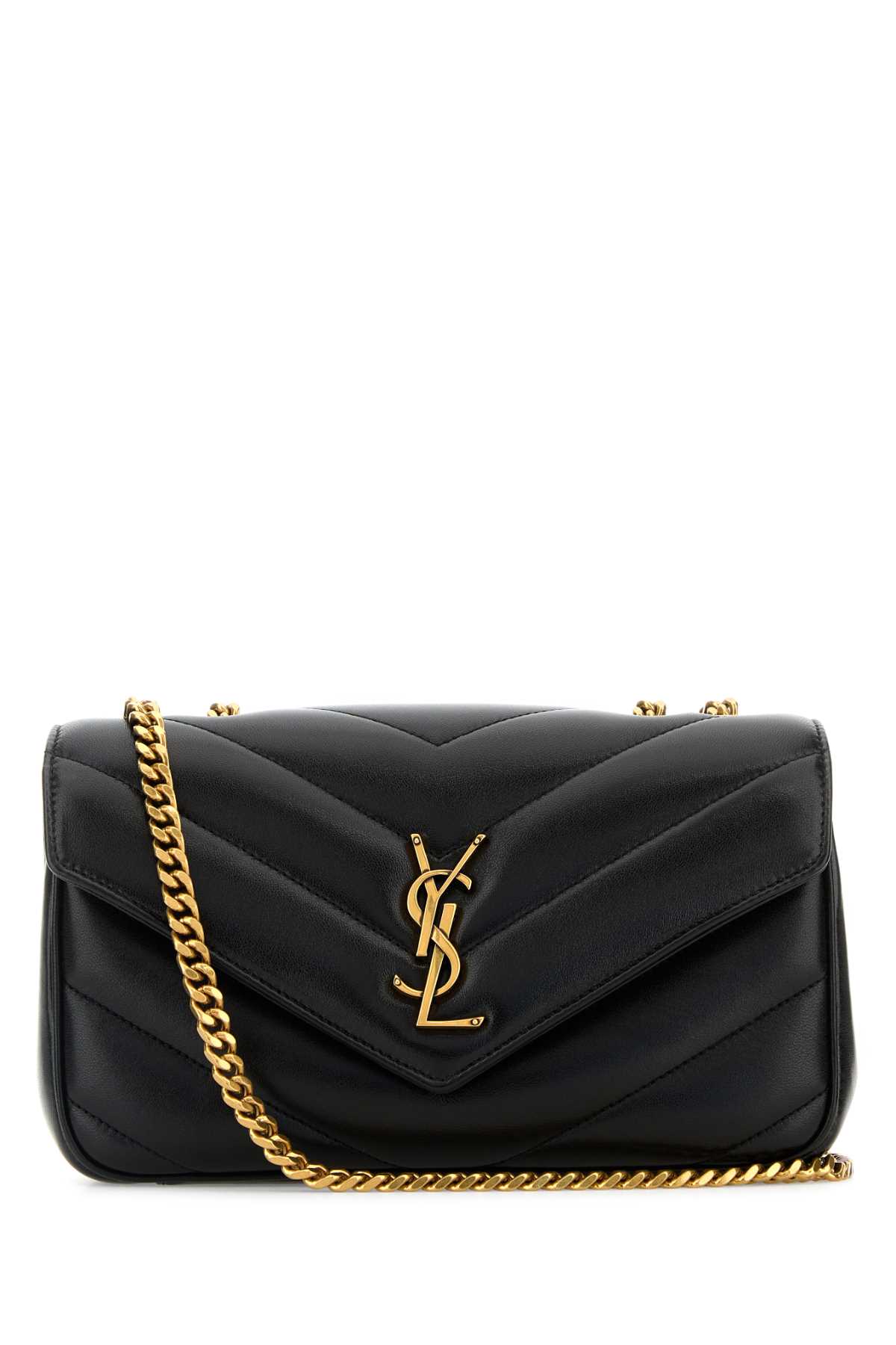 Saint Laurent Black Leather Small Loulou Shoulder Bag In Black