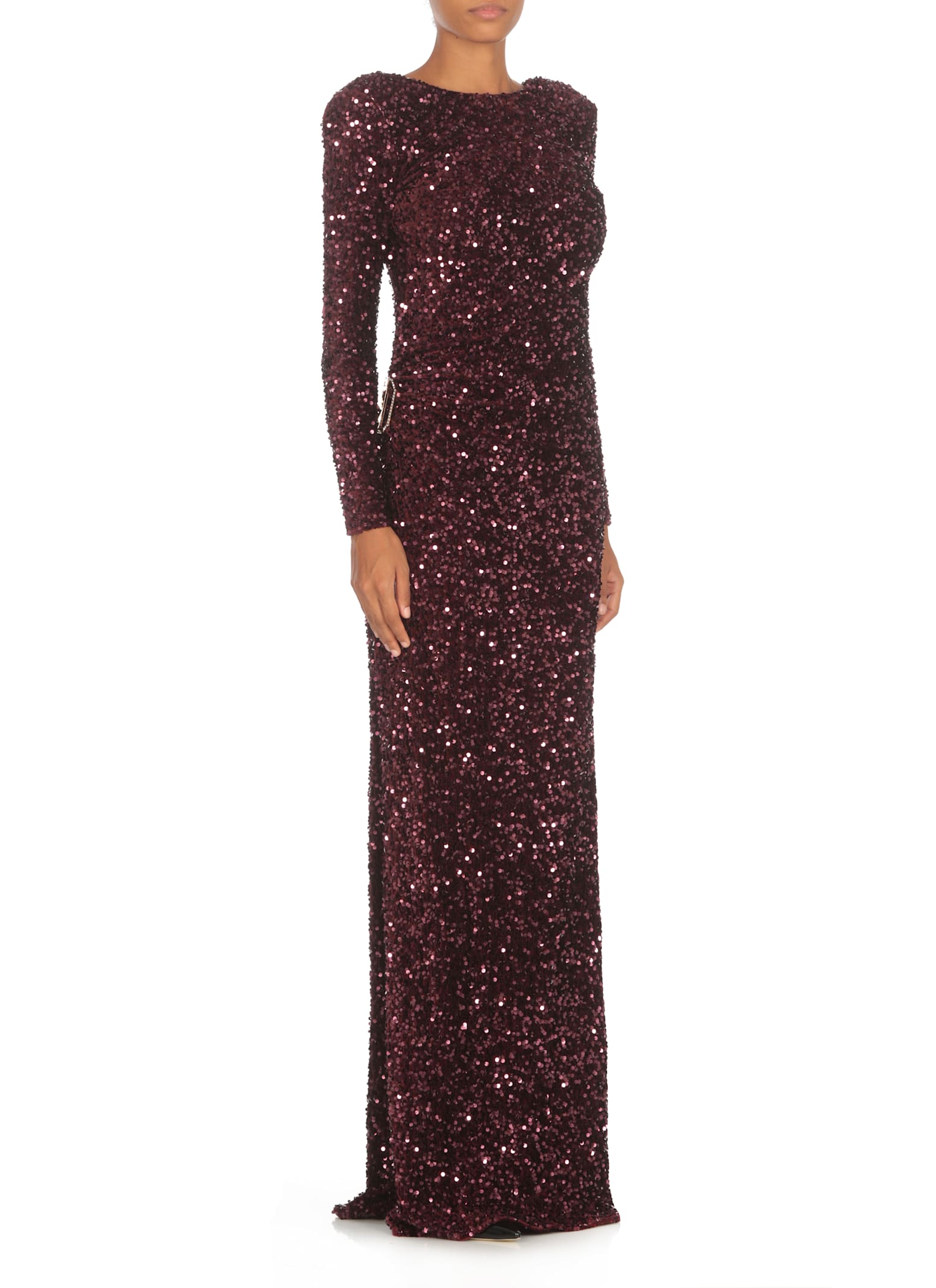 Shop Elisabetta Franchi Red Carpet Dress With Paillettes In Bordeaux