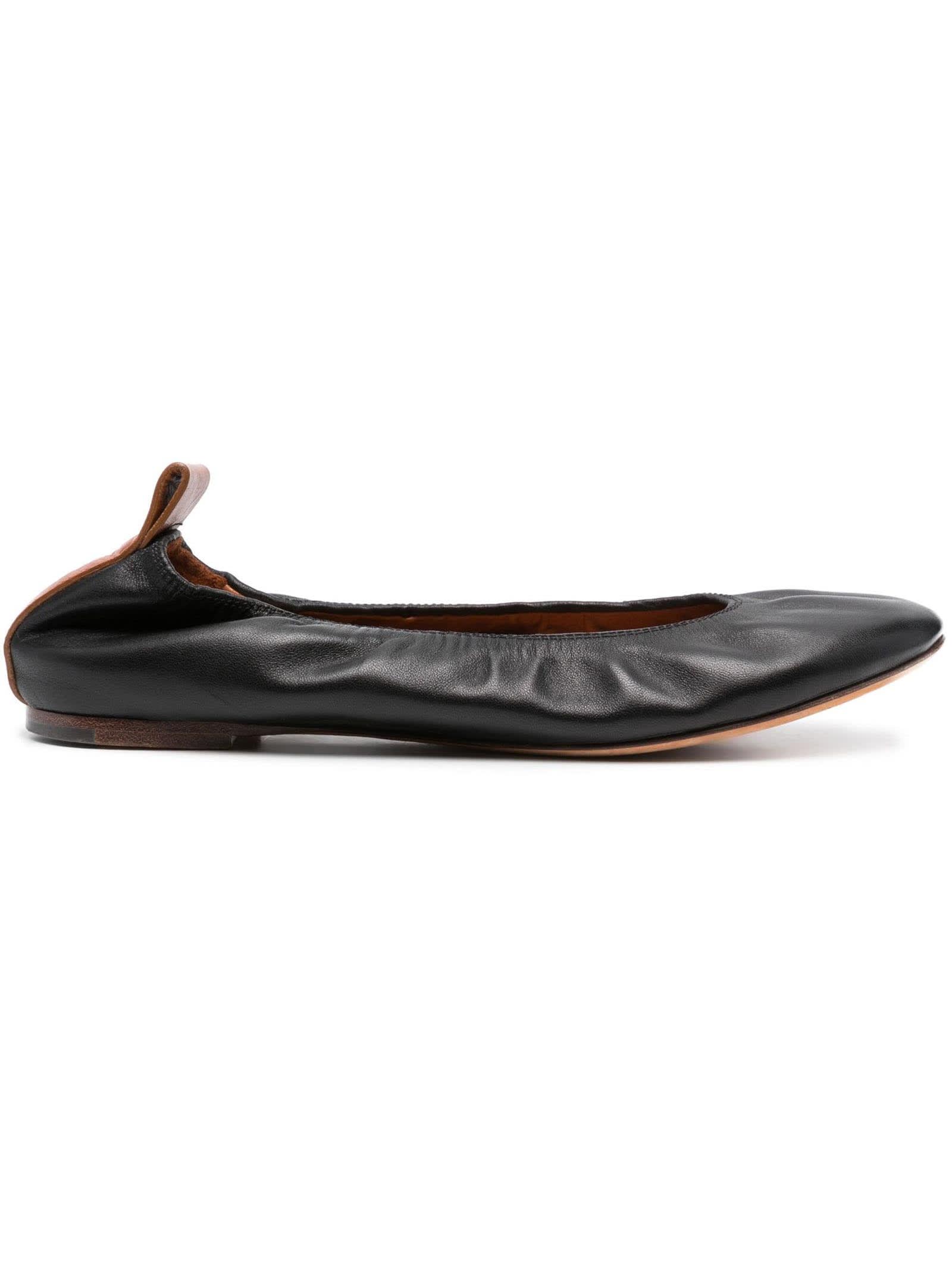 Shop Lanvin Black Calf Leather Ballerina Shoes