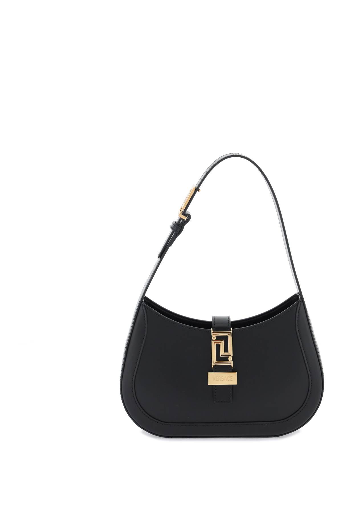 Shop Versace Greca Goddess Small Hobo Bag In Black- Gold (black)