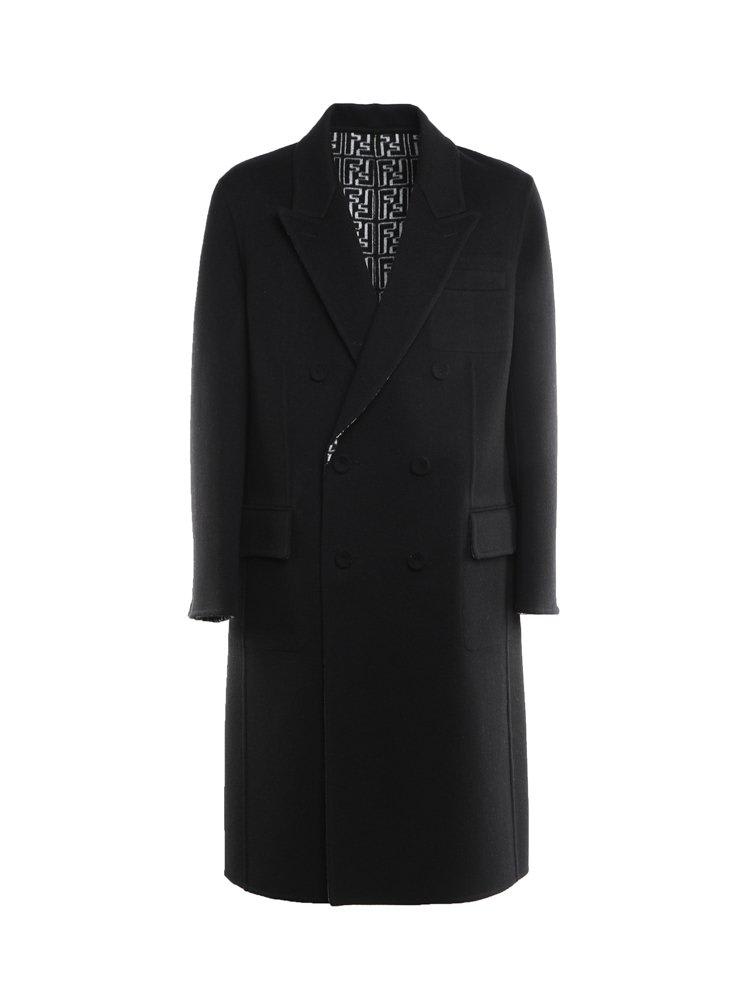Fendi Reversible Monogram Double-breasted Coat In Black