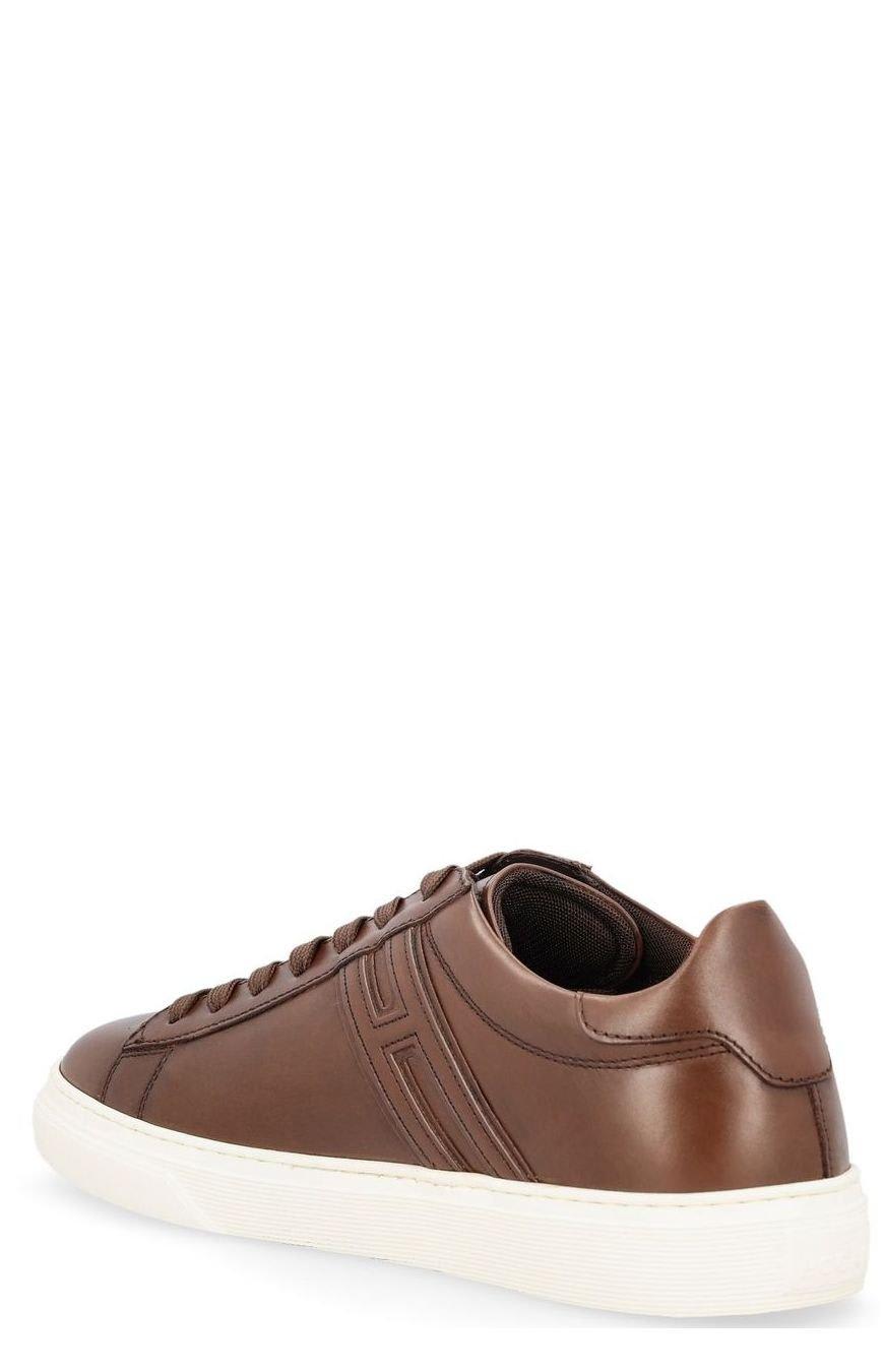 Shop Hogan Round Toe Lace-up Sneakers In Brown