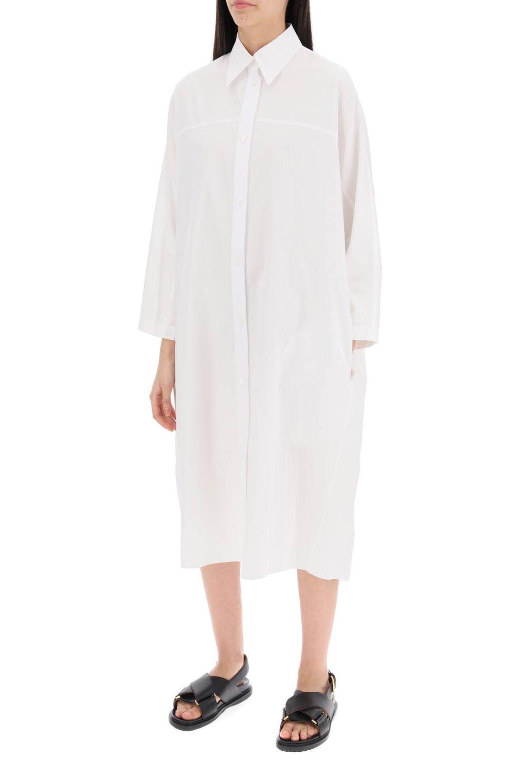 Shop Marni Long-sleeved Midi Shirt Dress In White