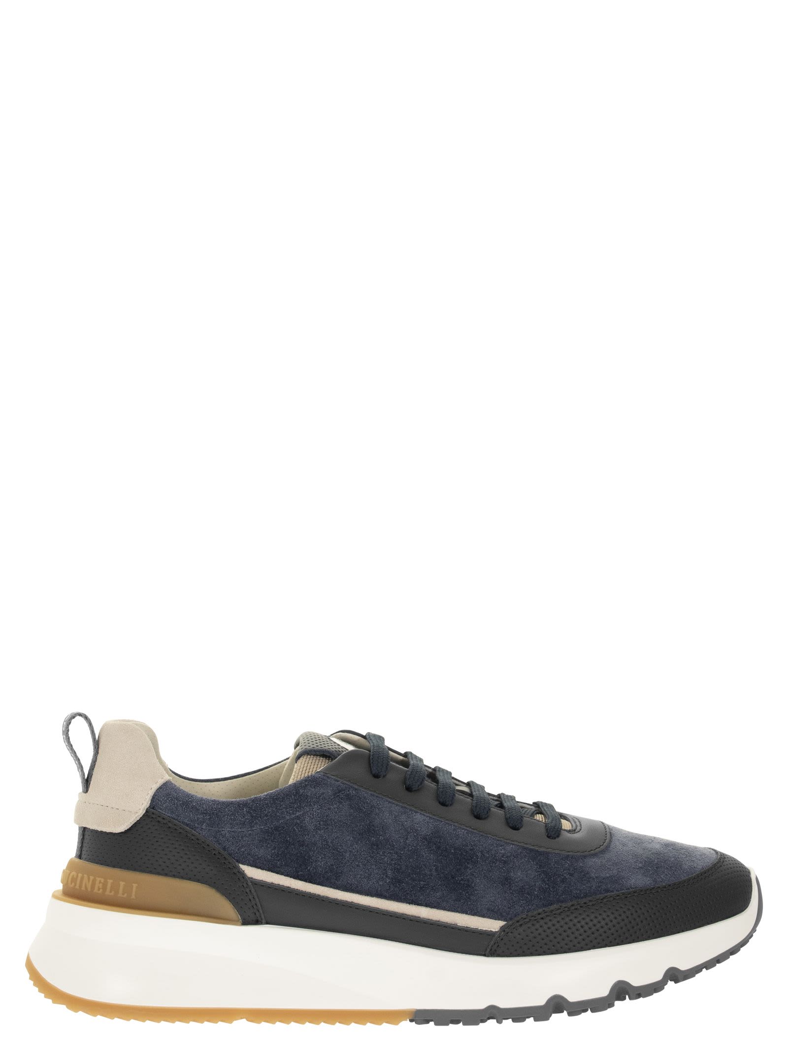 Brunello Cucinelli Runners In Washed Suede And Perforated Calfskin