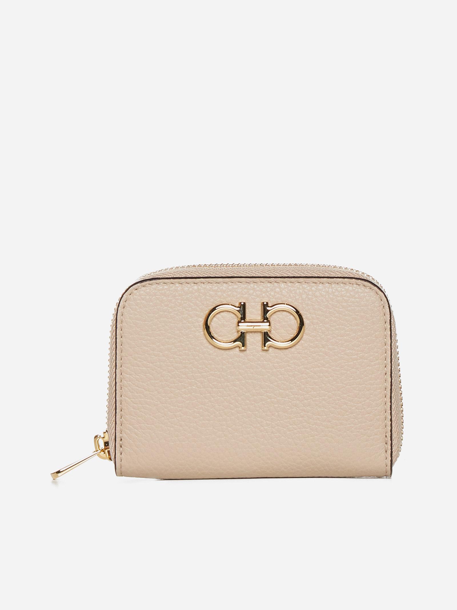 Shop Ferragamo Gancini Leather Coin Purse In Daino