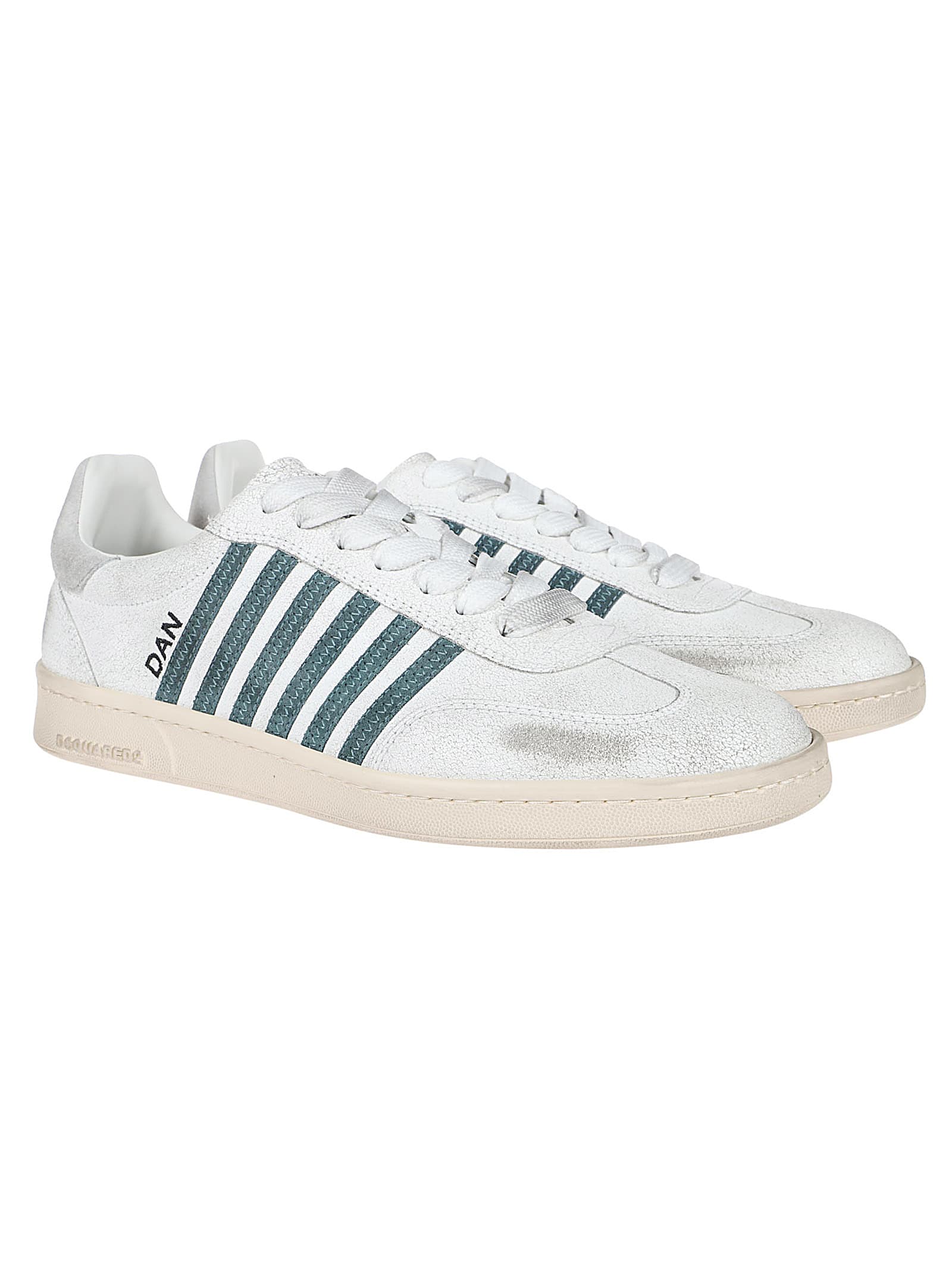 Shop Dsquared2 Boxer Lace-up Low Top Sneakers In Bianco/verde/grigio