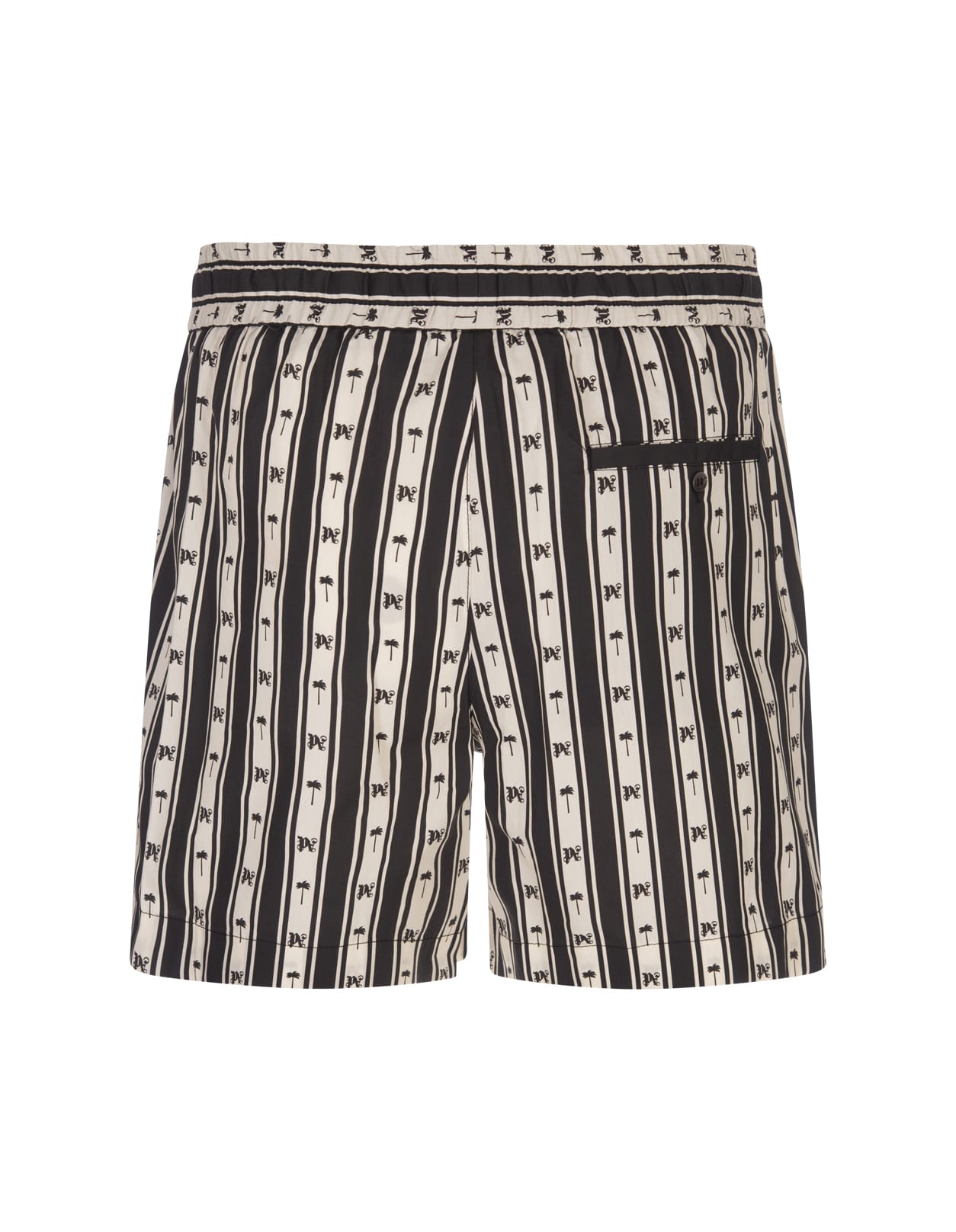 Shop Palm Angels Striped Shorts With Palms And Monogram Motif In Multicolour