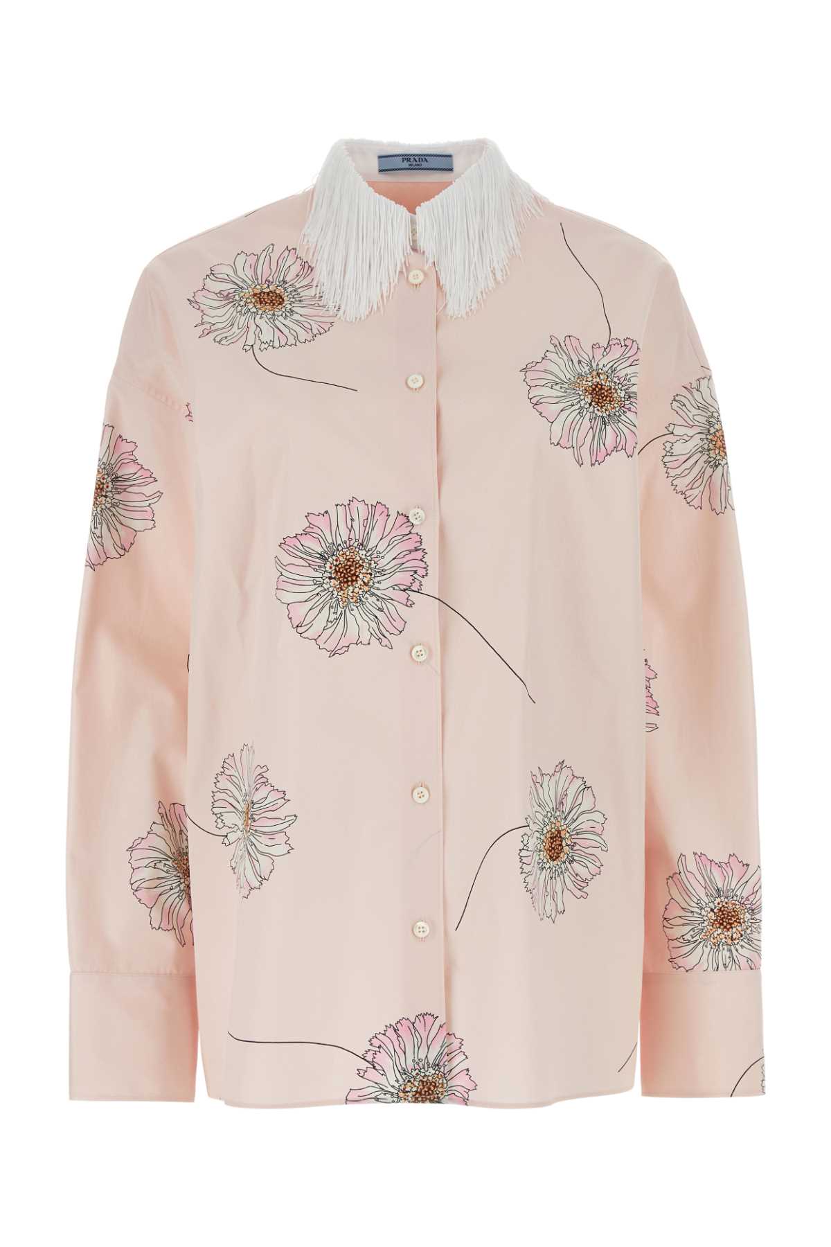 Shop Prada Printed Poplin Oversize Shirt In Pesco