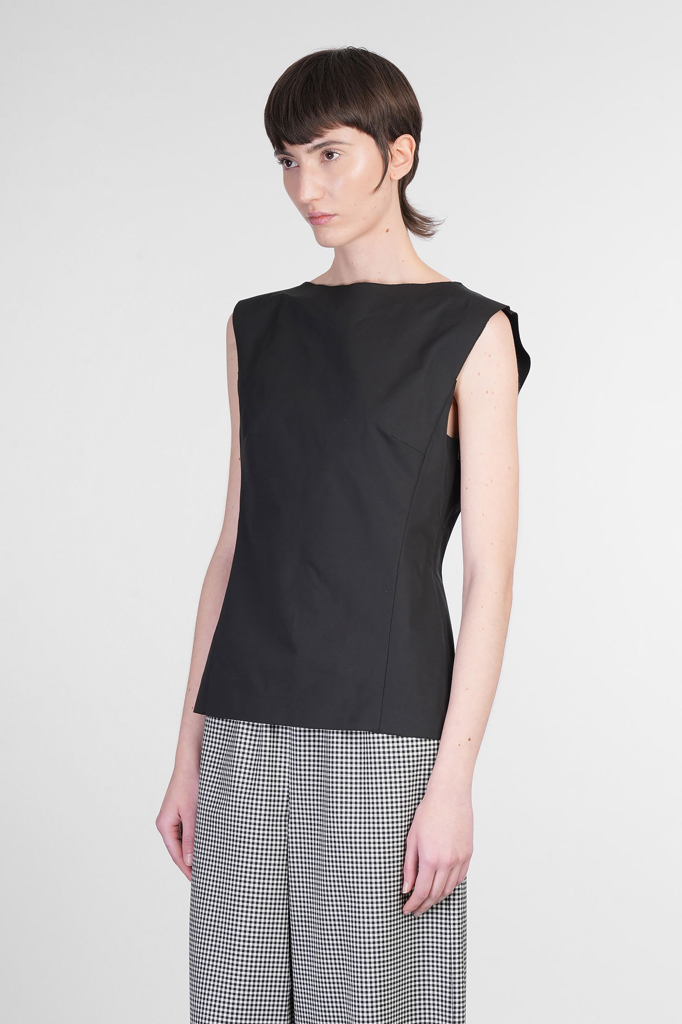 Marni Black Sleeveless Top With Boat Neckline And Rear Button Closure In Cotton Woman In Black