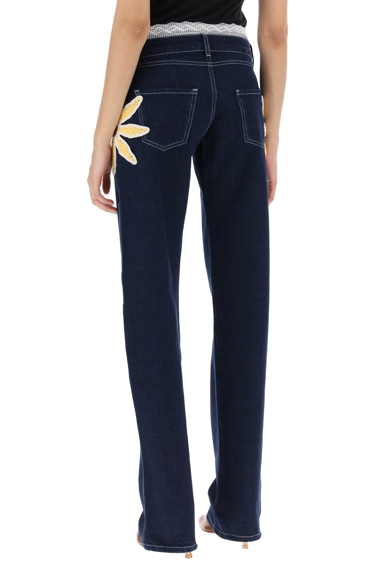 Shop Siedres Low-rise Jeans With Crochet Flowers In Blue (blue)