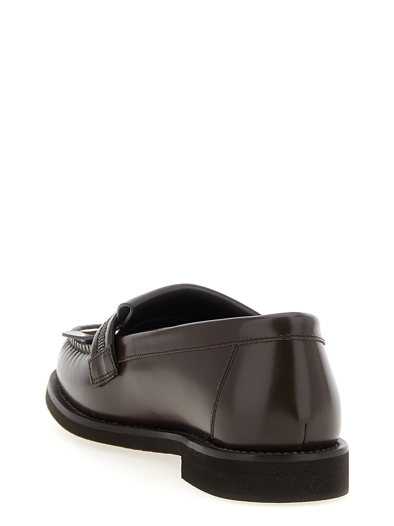 Brunello Cucinelli Bead-embellished Fringed Leather Loafers In Brown