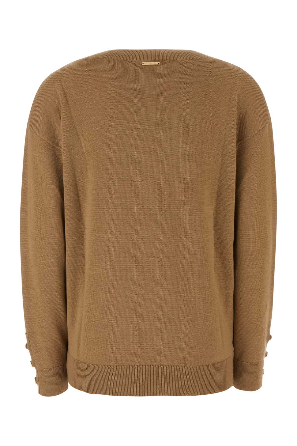 Michael Kors Ribbed Cuffs Wool V-neck Sweater In Darkcamel