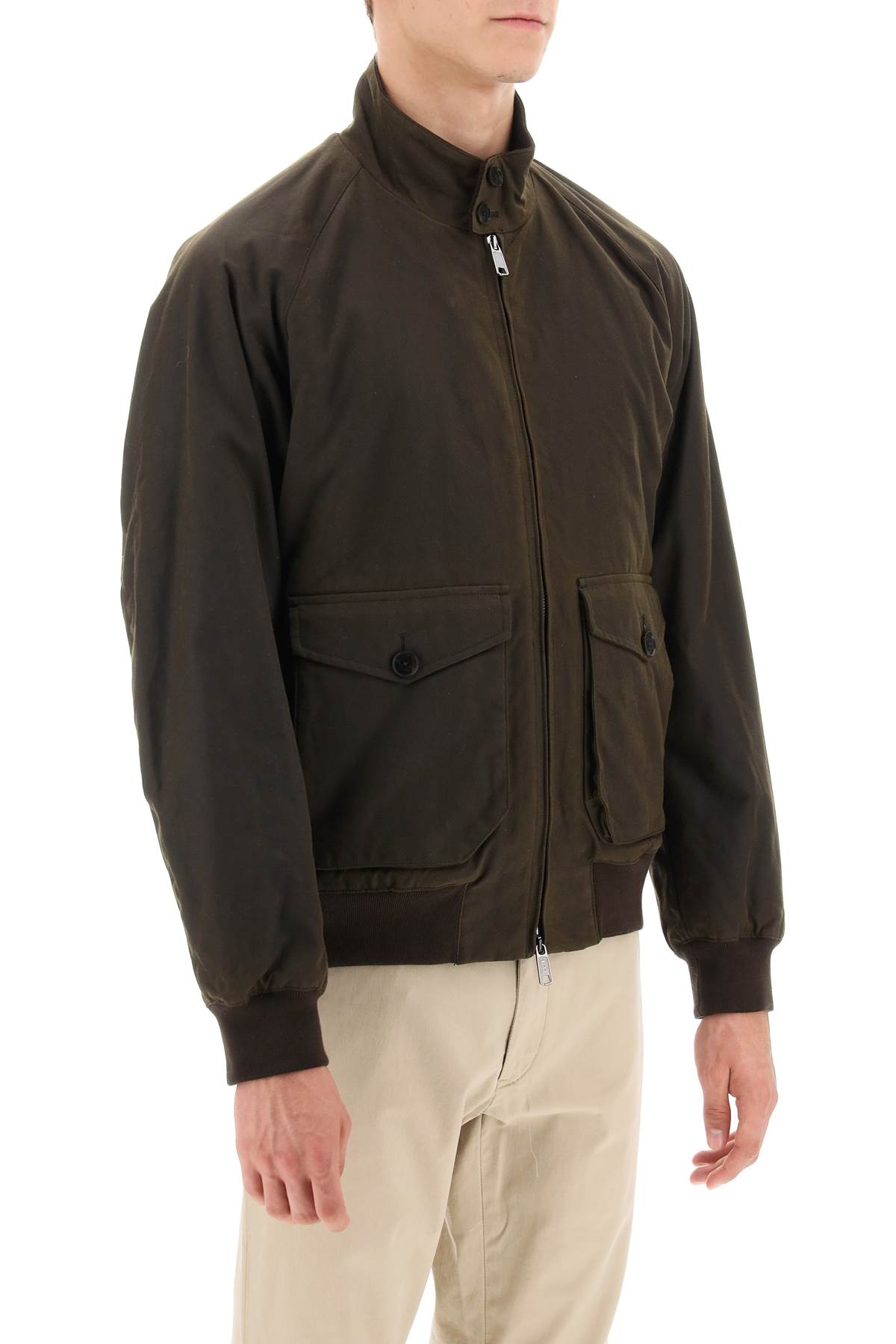 Baracuta Dark Green Cotton Bomber Jacket With Fleece Lining And Flap Pockets In Green