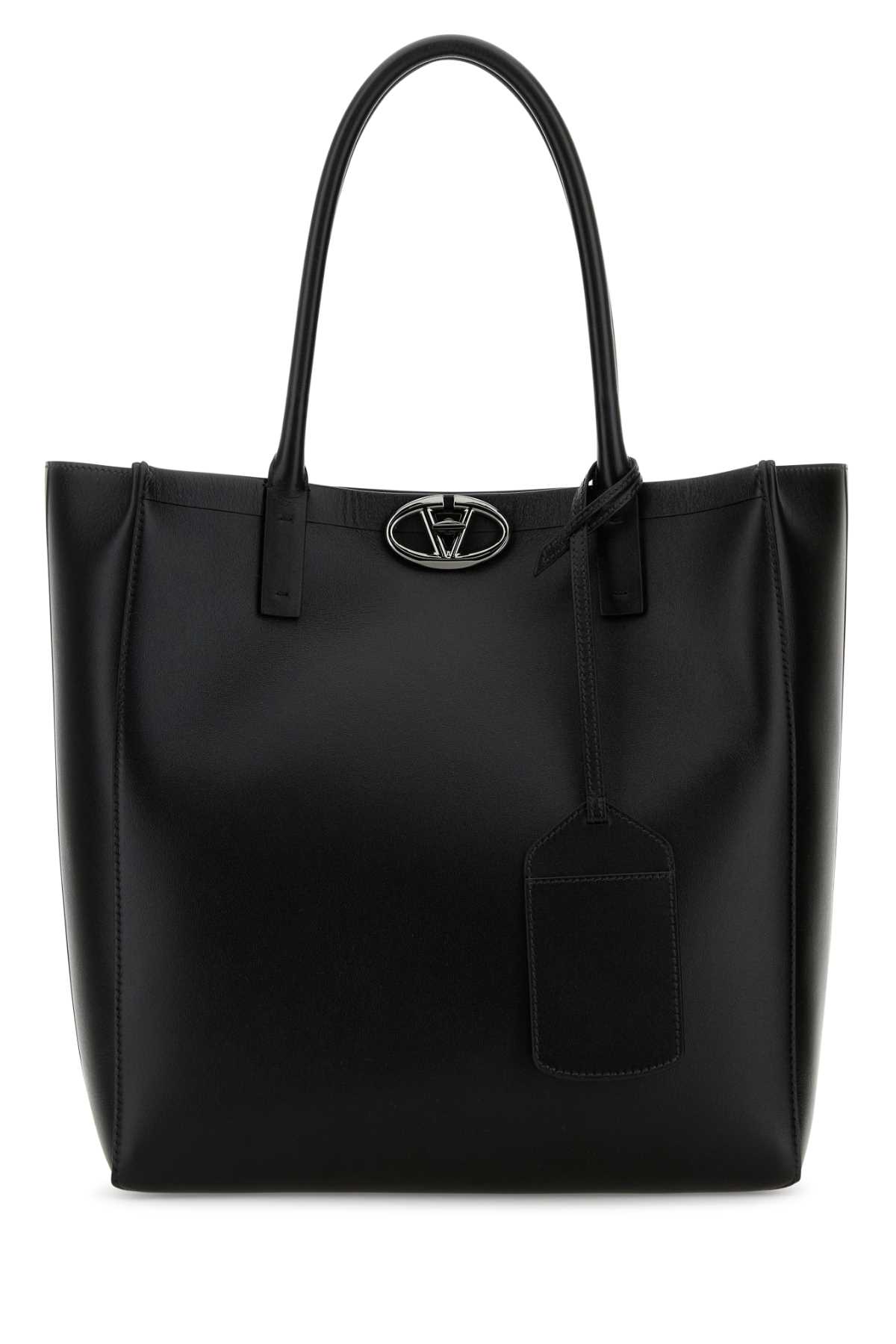 Shop Valentino Black Leather Shopping Bag In Nero