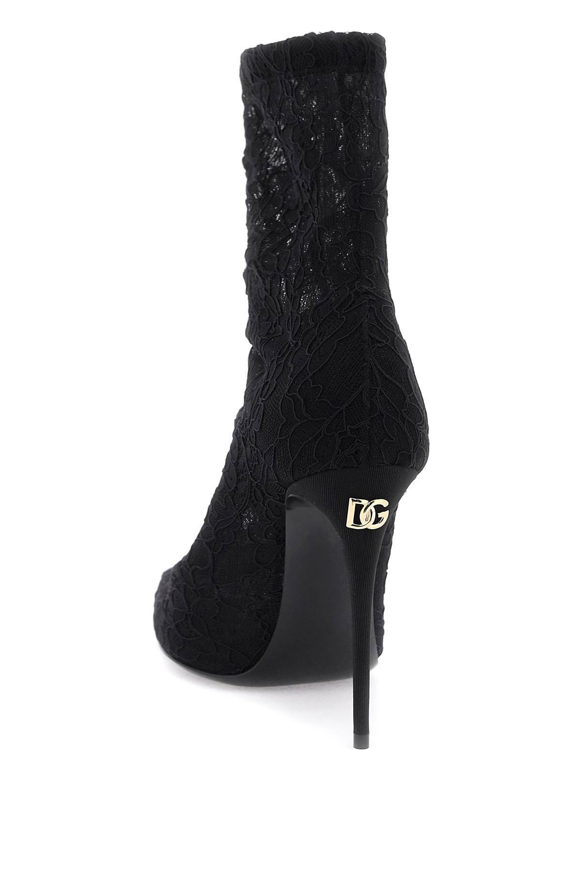 Dolce & Gabbana Lollo Lace And Leather Ankle Boots In Black